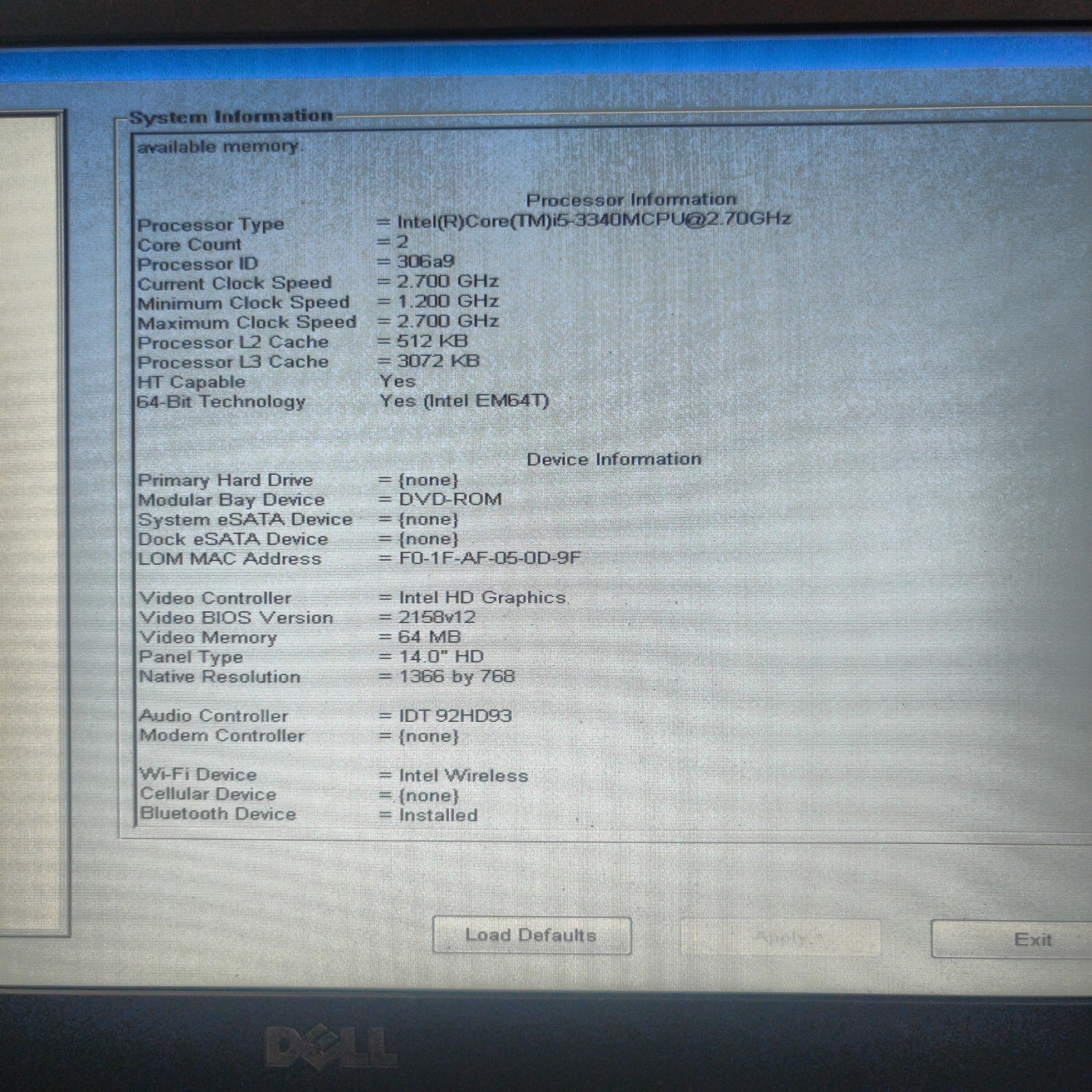 Dell Latitude E6430 Intel i5-3340M 2.7GHz 8 GB RAM NO HDD/OS/AC ADAPTER