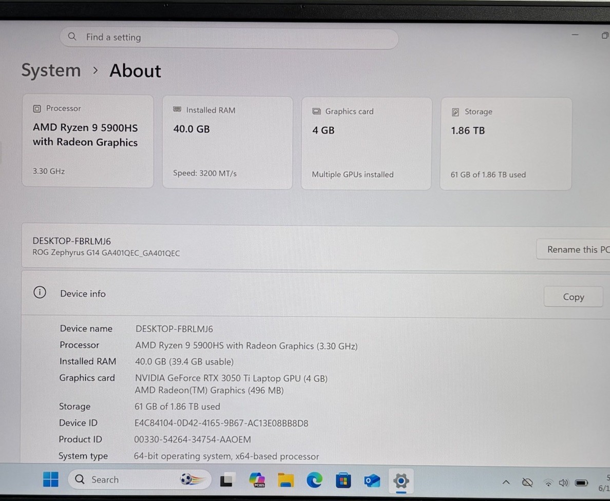 Asus ROG Zephyrus G14 GA401Q Alan Walker Ryzen 9 5900HS 40GB 2TB SSD RTX 3050 Ti