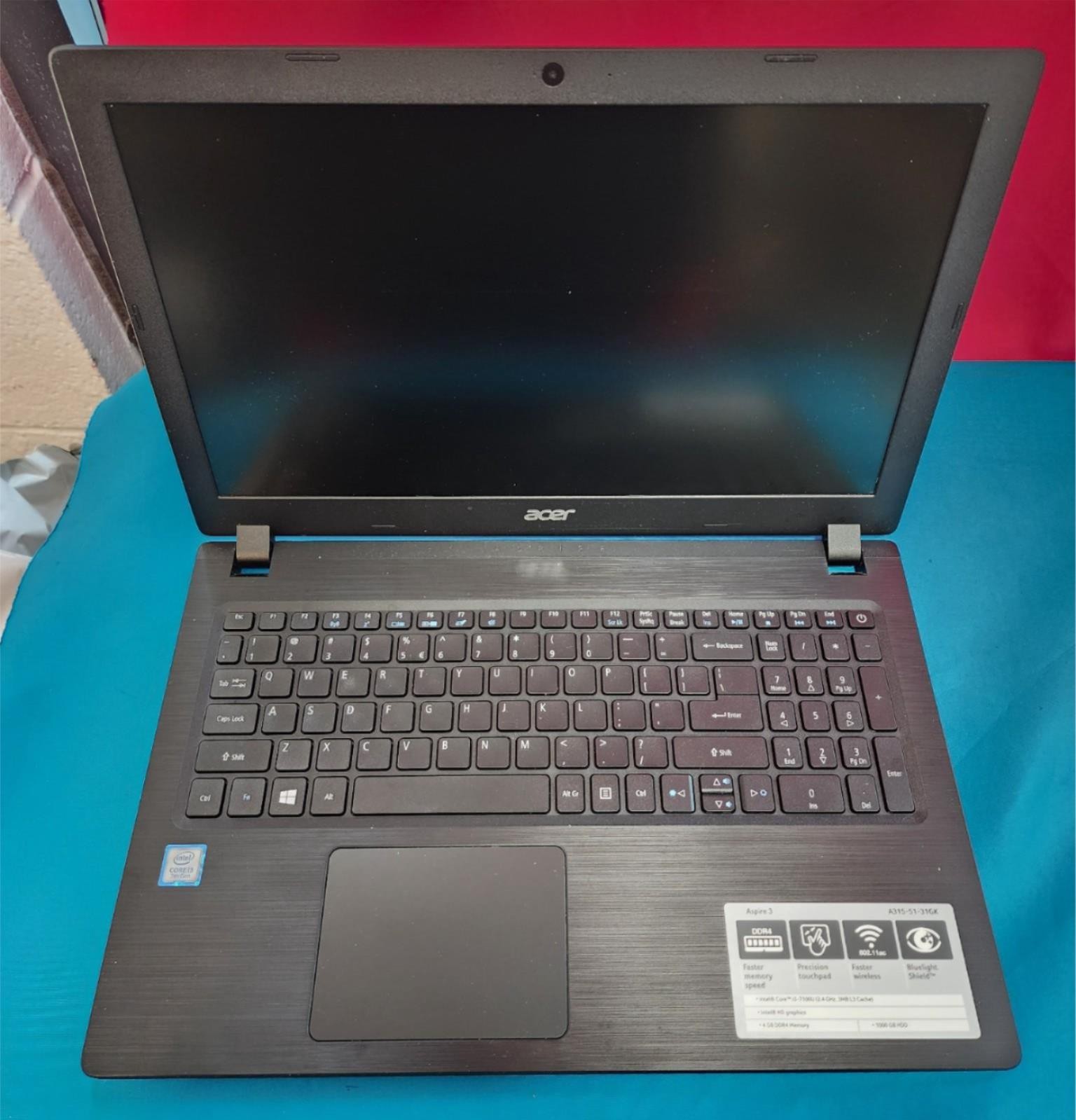 Acer Aspire 3 A315-51-31GK N1701 i3-7100U 15.6″ No RAM, OS, SSD, Battery – PARTS