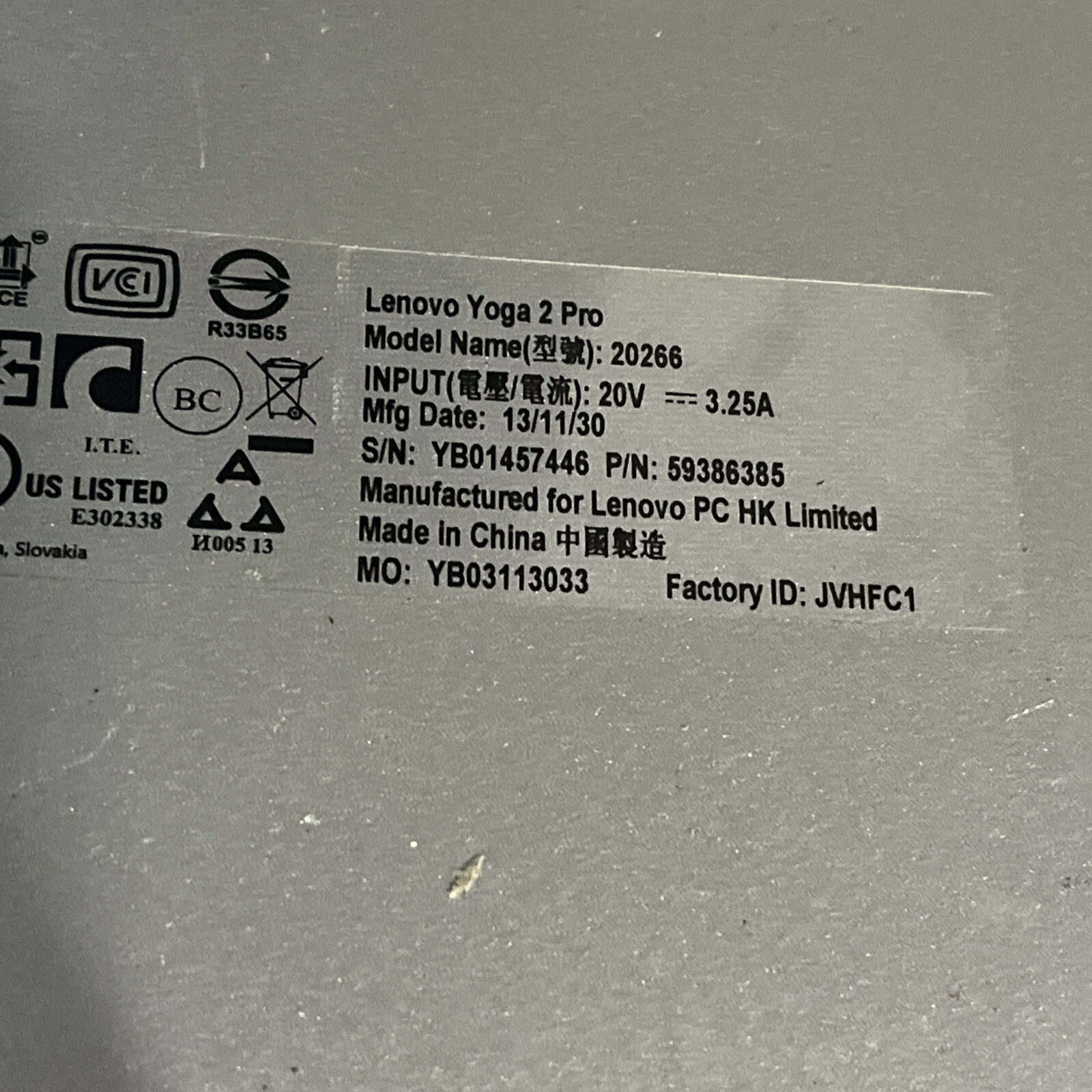 LENOVO YOGA 2 PRO INTEL CORE I5-4200U 1.60GHZ 4GB RAM NO HD