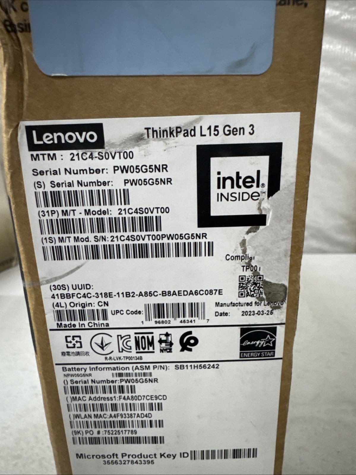 Lenovo THINKPAD L15 GEN 3 15.6″ i5-1235U 16GB RAM 256 SSD (2028 Warranty!) NEW