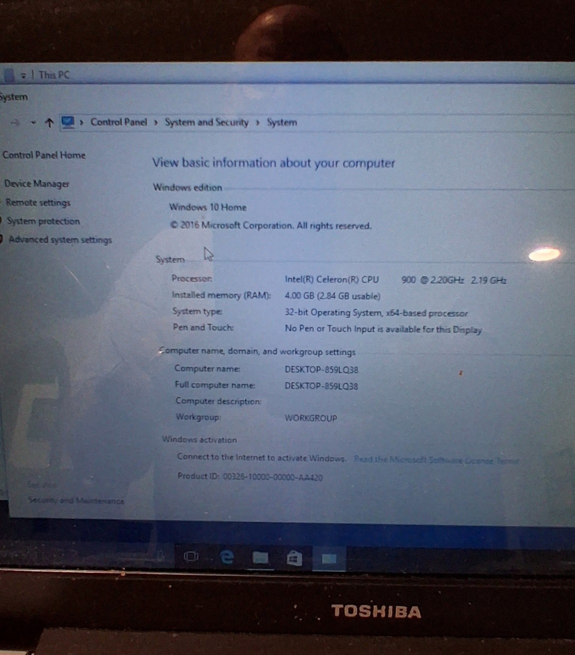 Toshiba Satellite L455-S5975 Celeron 900 2.2GHz 4 GB ram / 250GB HDD win 10home