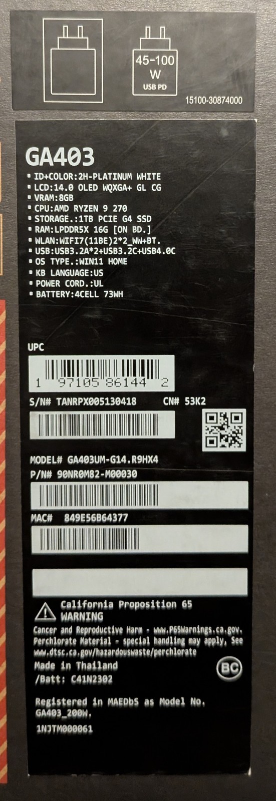 ASUS ROG Zephyrus G14 3K 120Hz OLED (Ryzen 9 270, 16GB/1TB, RTX 5060) White