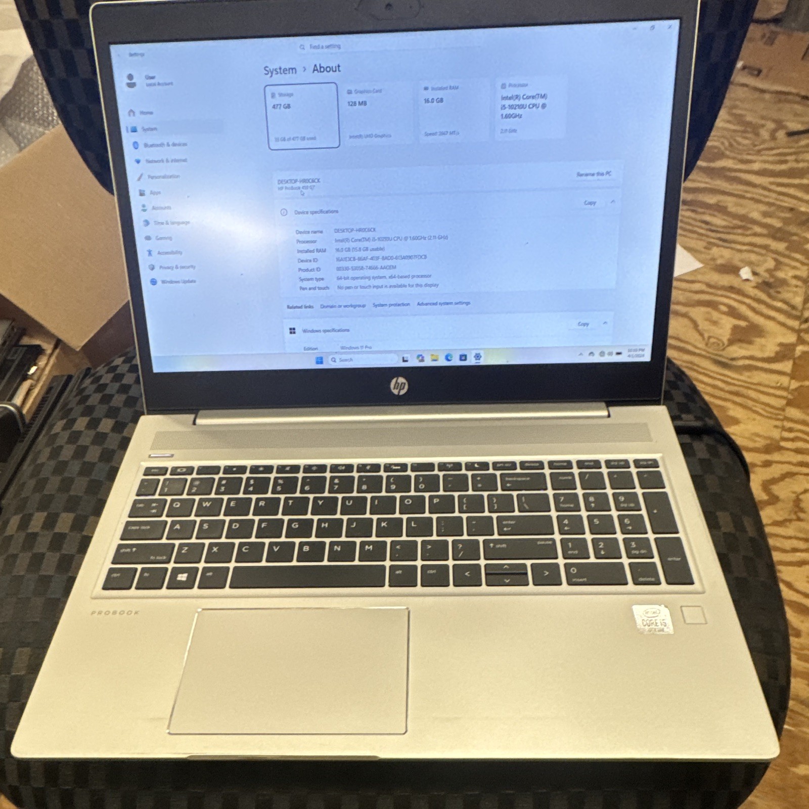 HP ProBook 15.6″ i5-1021U 1.60GHz 16GB 512 SSD Win 11 Pro. 10th Gen.