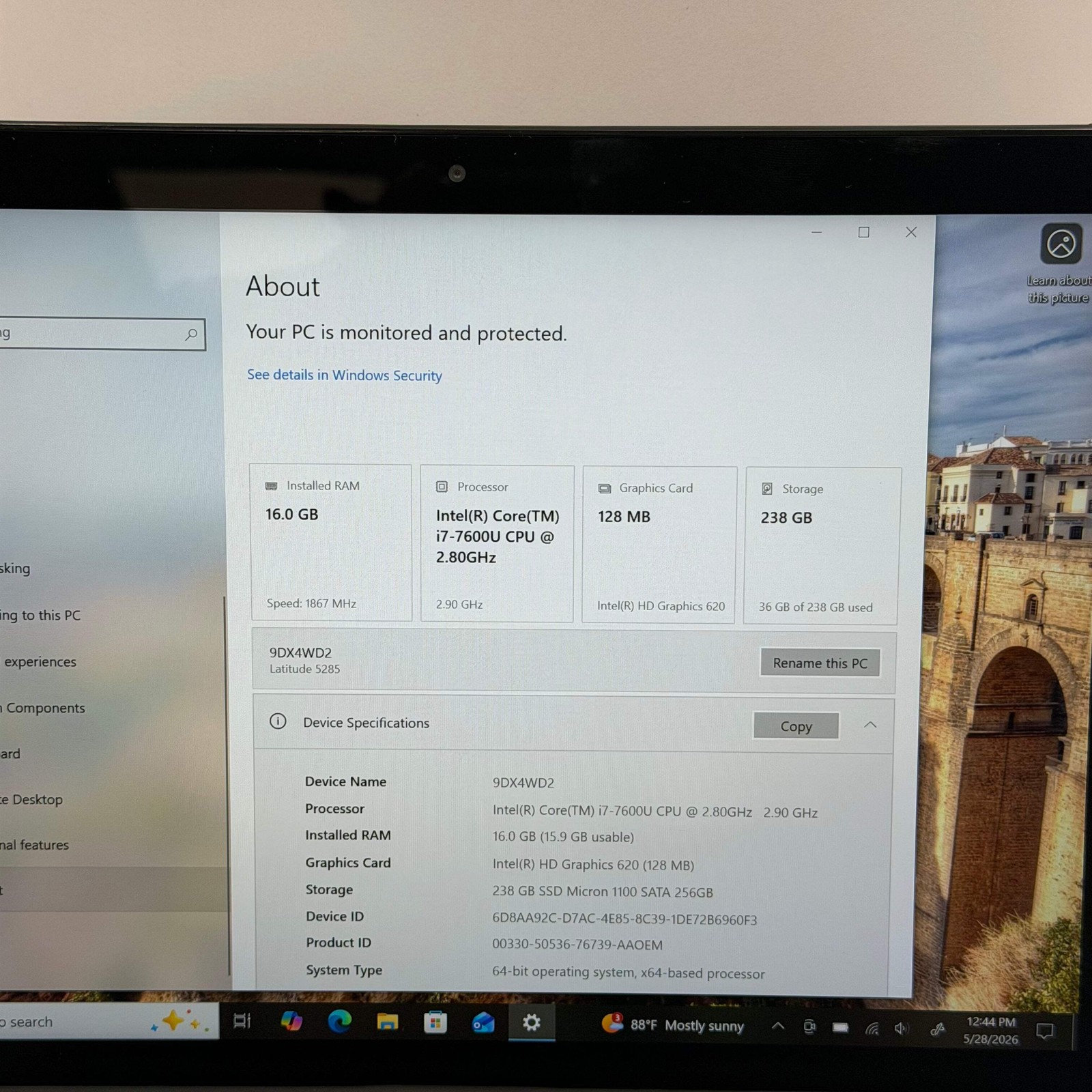 Broken Dell Latitude 5285 12.3″ i7-7600U 2.8GHz 16GB RAM 256GB SSD Bad Batt