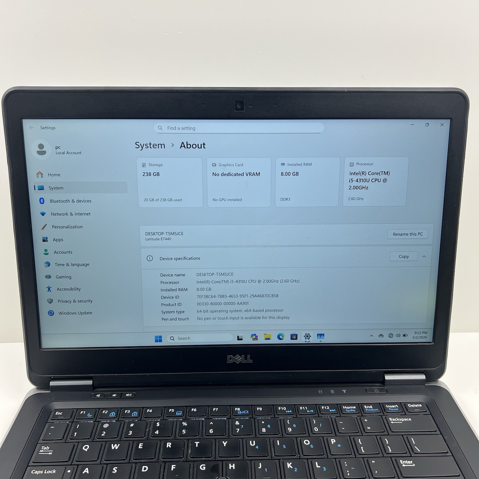 Dell Latitude E7440 Laptop i5-4310U 2.0GHz 8GB RAM 256GB SSD W11 Pro w/ Charger