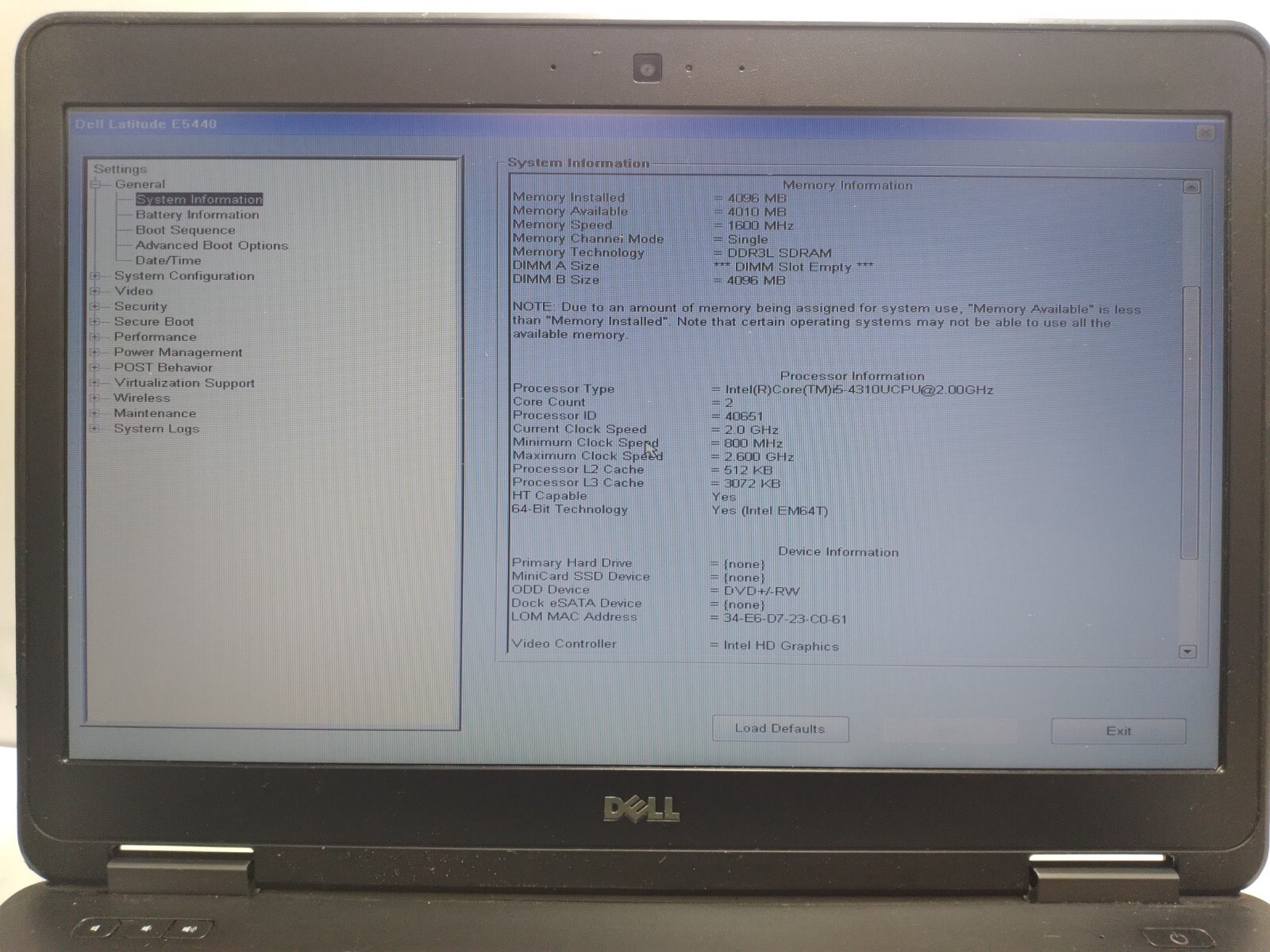 Dell Latitude e5440 w/i5-4310U, 4GB RAM Laptop for Parts/Repair #0225