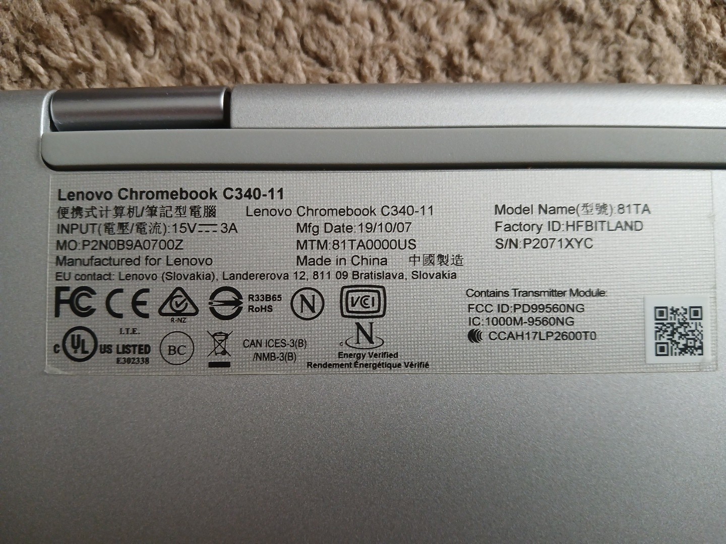 Lenovo Chromebook C340-11 11.6 Intel N4000 1.1ghz, 4GB 32GB eMMC 81TA0000US