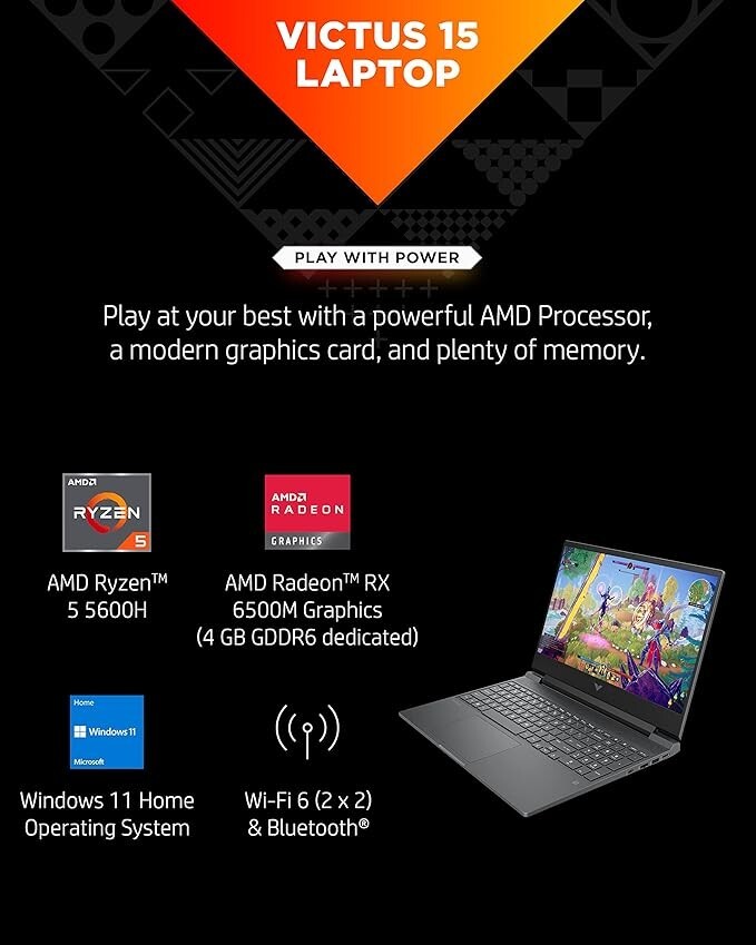 HP Victus Gaming 15-FB0121NR 15.6” (512GB SSD AMD Ryzen 5 5600H 3.3GHz 8GB RAM)