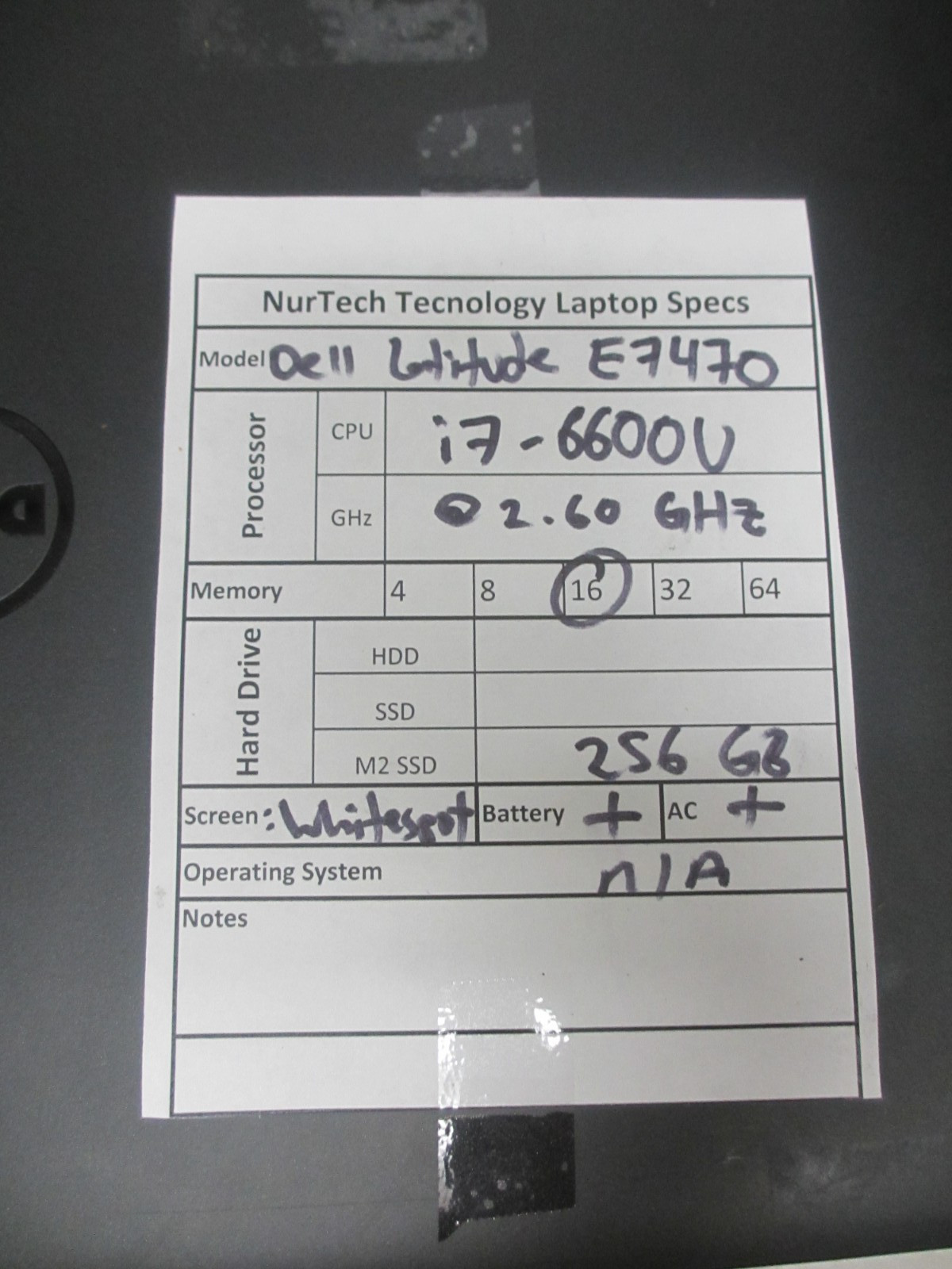 Dell Latitude E7470 i7-6600U 2.60GHz 16GB 256GB M2SSD Laptop w/ AC NOOS