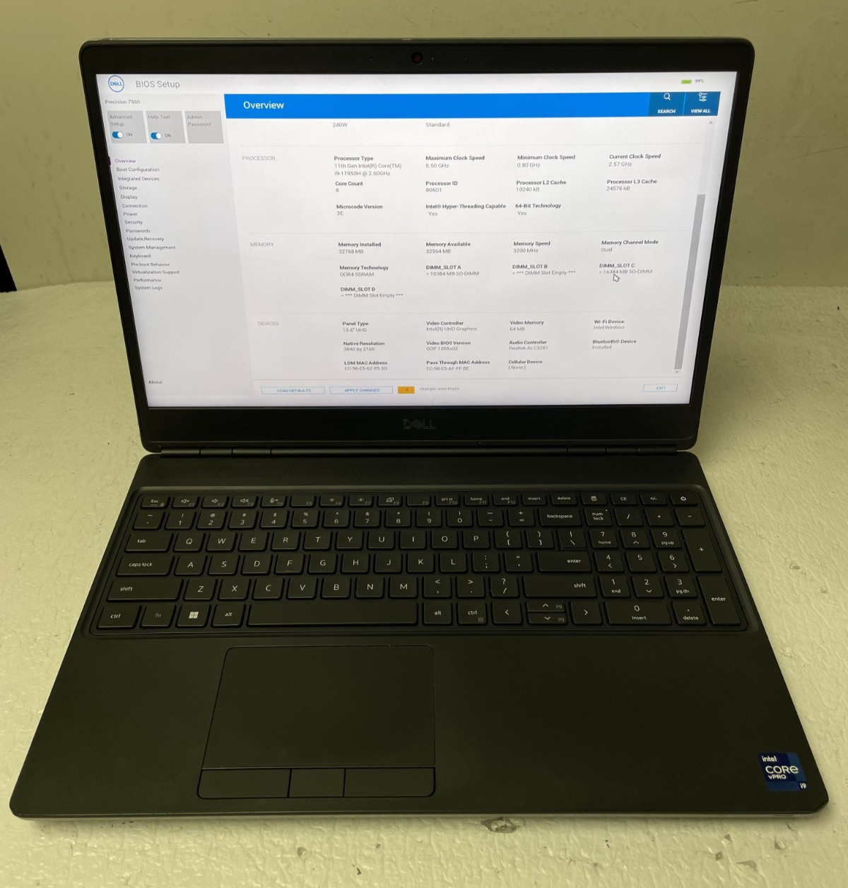 Dell Precision 7560 15.6″ Intel i9-11950H @2.60GHz 32GB RAM NO SSD For Parts