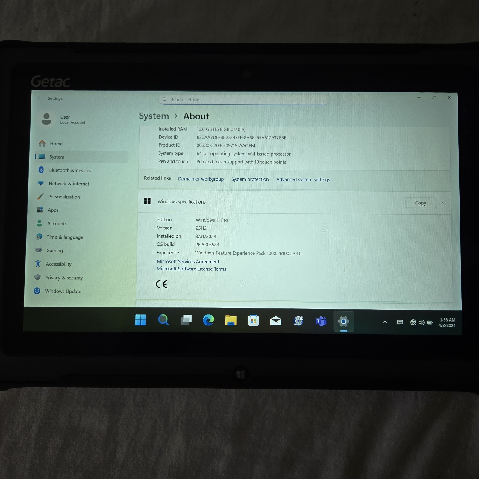 GETAC F110 G4 Rugged Tablet i7-7500U 2.70GHZ 512GB SSD 16GB | Win11P – 4G – GPS!