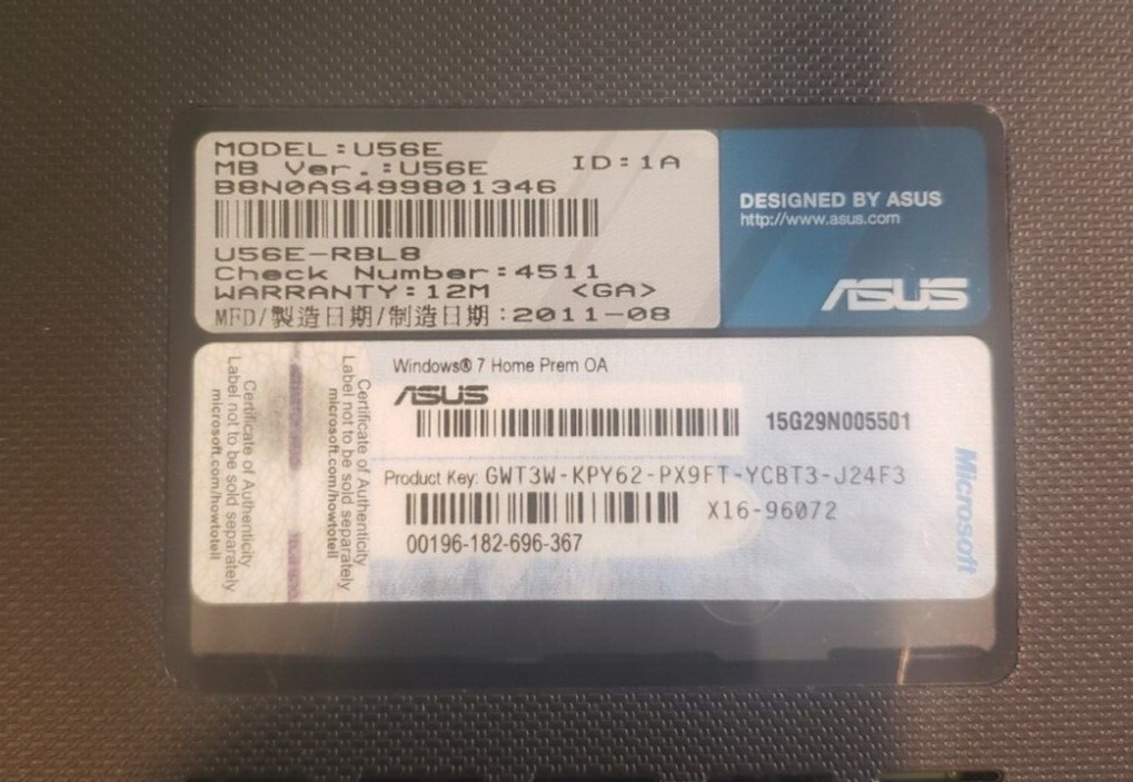 ASUS U56E- Laptop Intel Core i5-2410M/15.6″/8GB/750GB/Webcam/HDMI U56E-Win 10