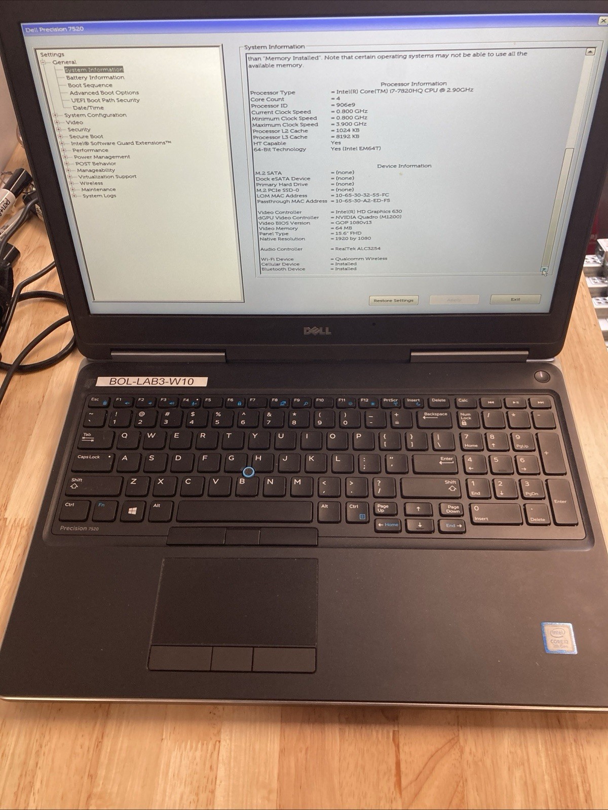 Dell precision 7520 i7-7820HQ 16gb Ram NO HDD NO Battery #1002