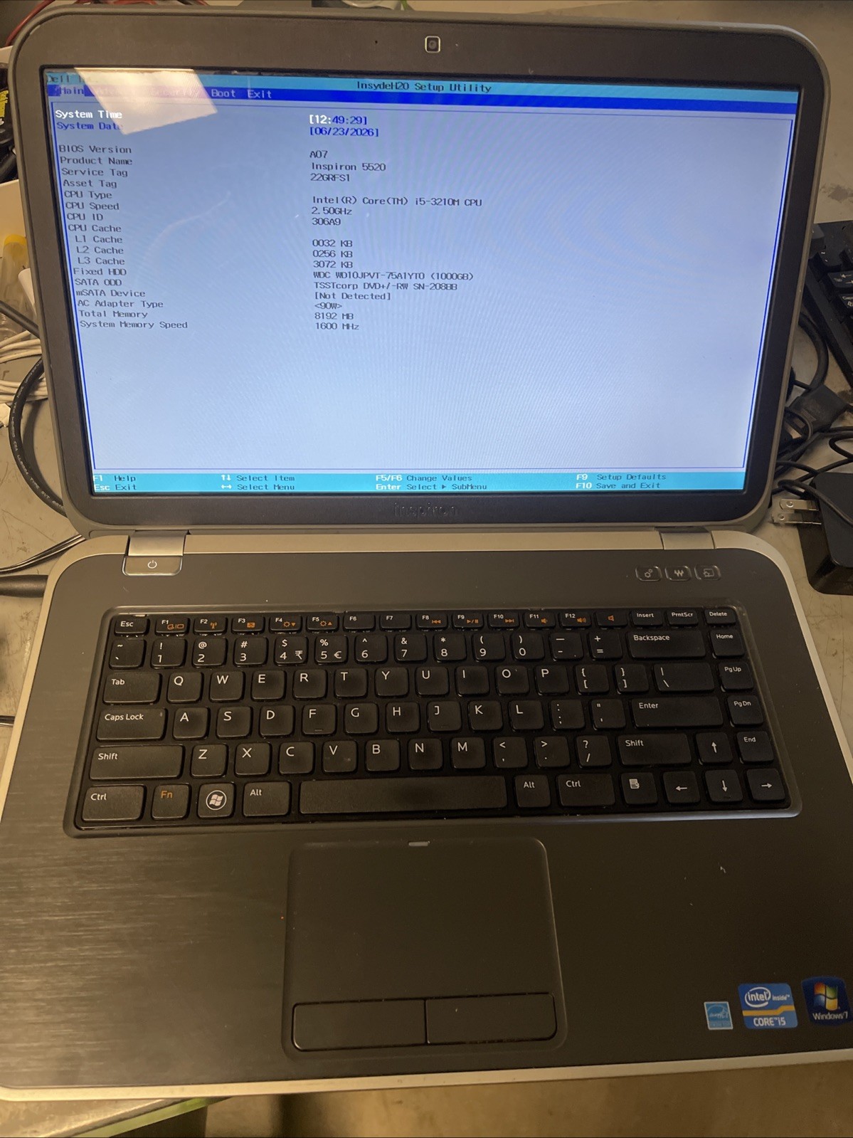 Dell Inspiron 5520 15.6” Laptop Intel Core i5-3632QM 8GB Ram NO HD/OS For parts