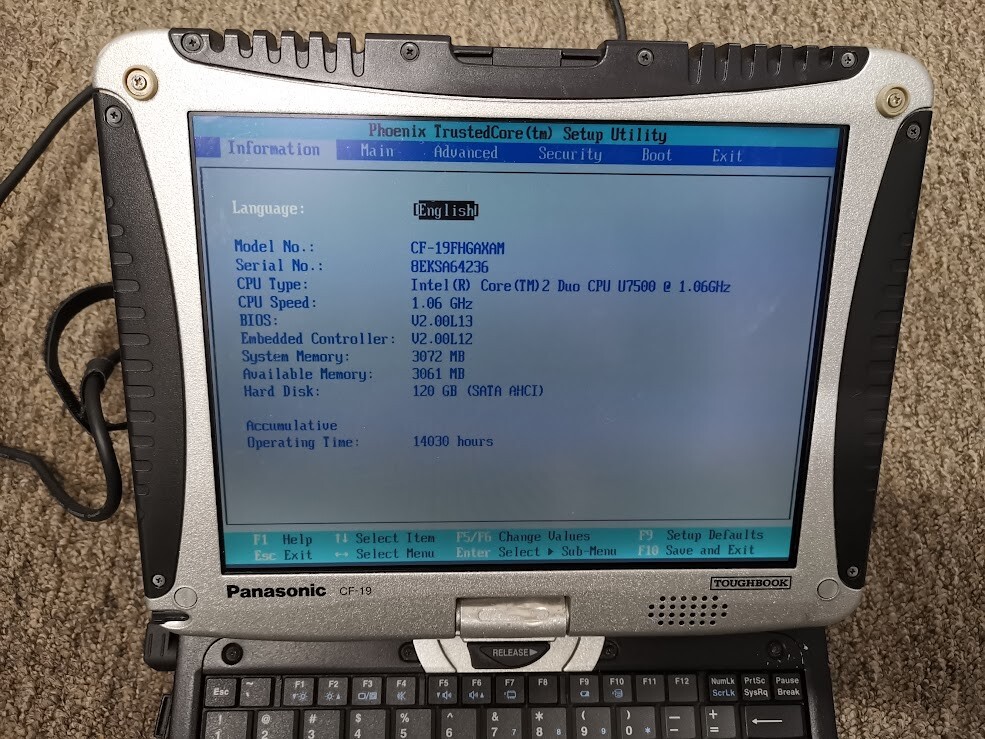 Panasonic Toughbook CF-19 CF-19FHGAXAM 120GB (I Don’t have the login password)
