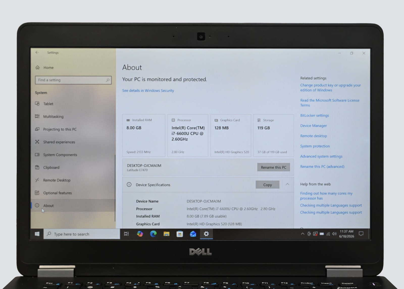 Dell Latitude E7470 i7-6600u 2.6GHz 8GB RAM 128GB M.2 SSD – SEE DESCRIPTION