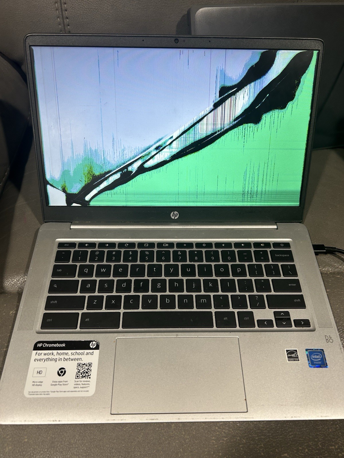 HP Chromebook Intel Silver Laptop Chrome OS Damaged Screen HD Display