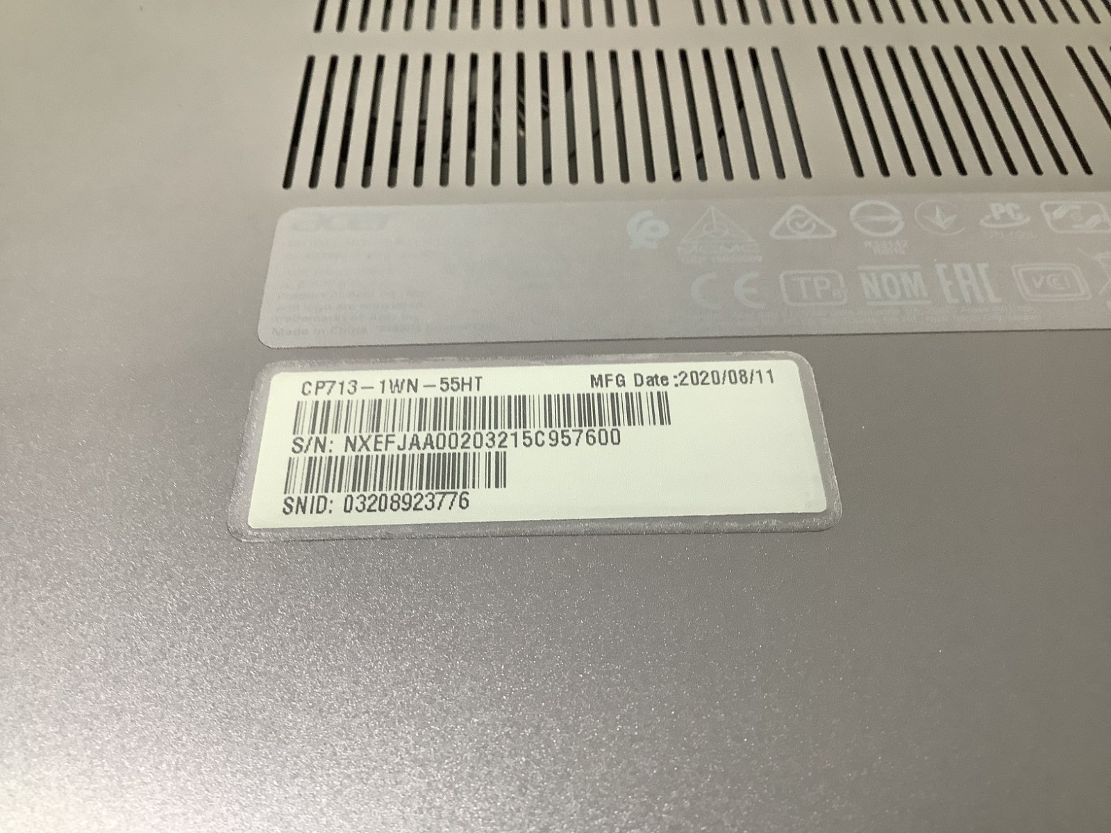 Acer Chromebook Spin CP713-1WN-55HT 13.5″ Touch i5-8250U @ 1.6 8GB RAM 64GB eMMC