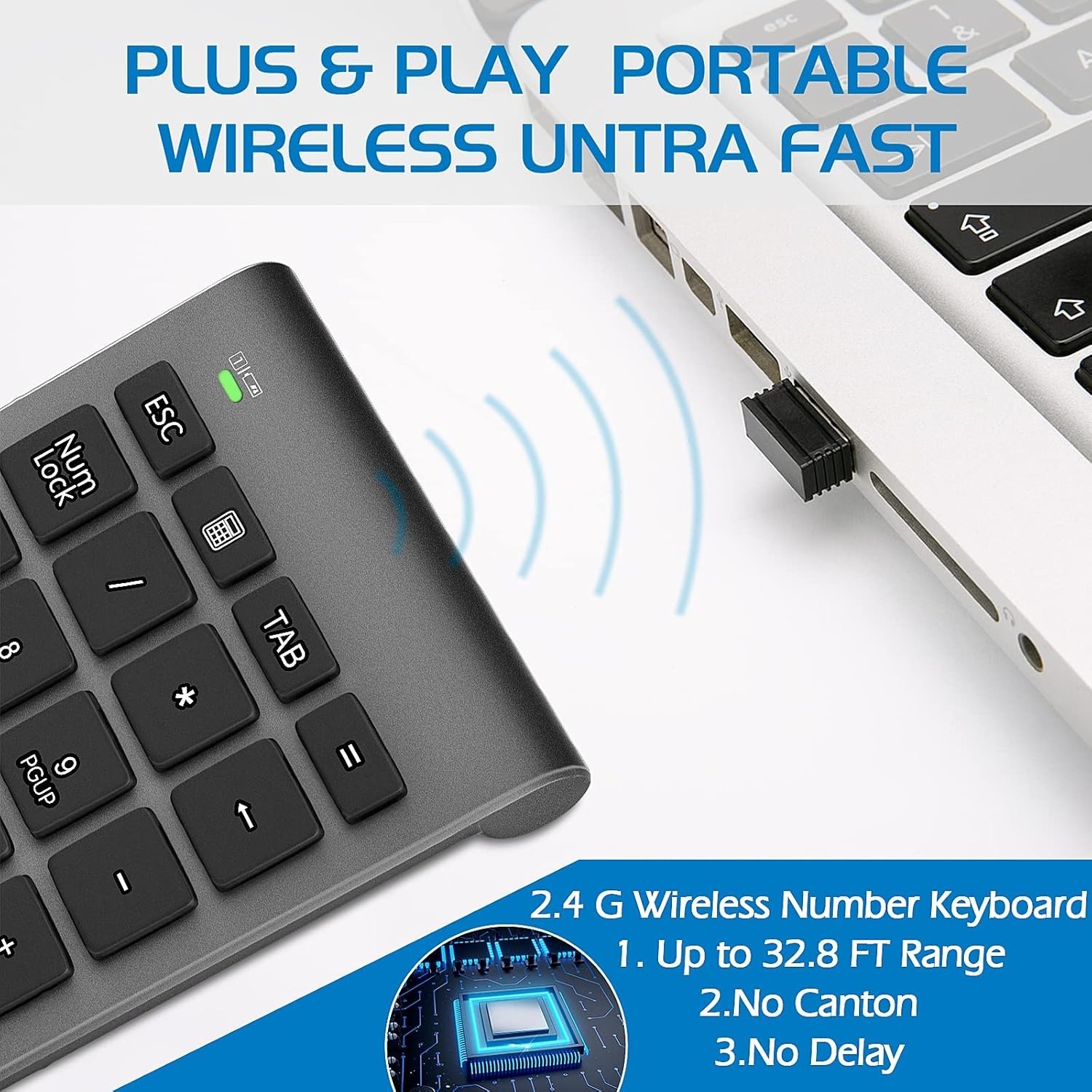 Teclado Numerico Inalambrico, 22 Teclas 2.4 Ghz Portatil Para Laptop