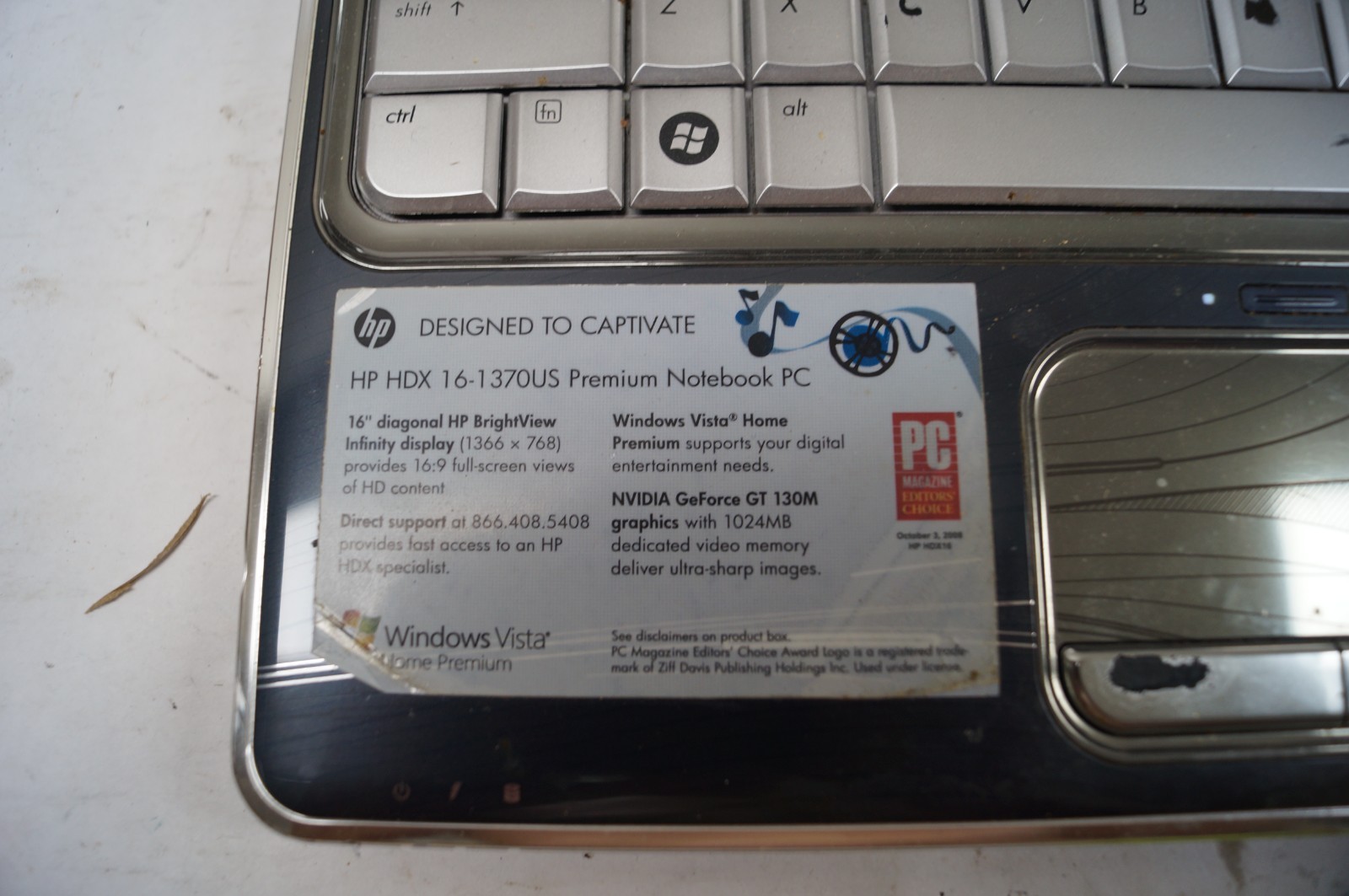 HP HDX 16-1370US Notebook Laptop 16.9″ in 4GB Mem 2.26GHz No HD WORKING PoR C152