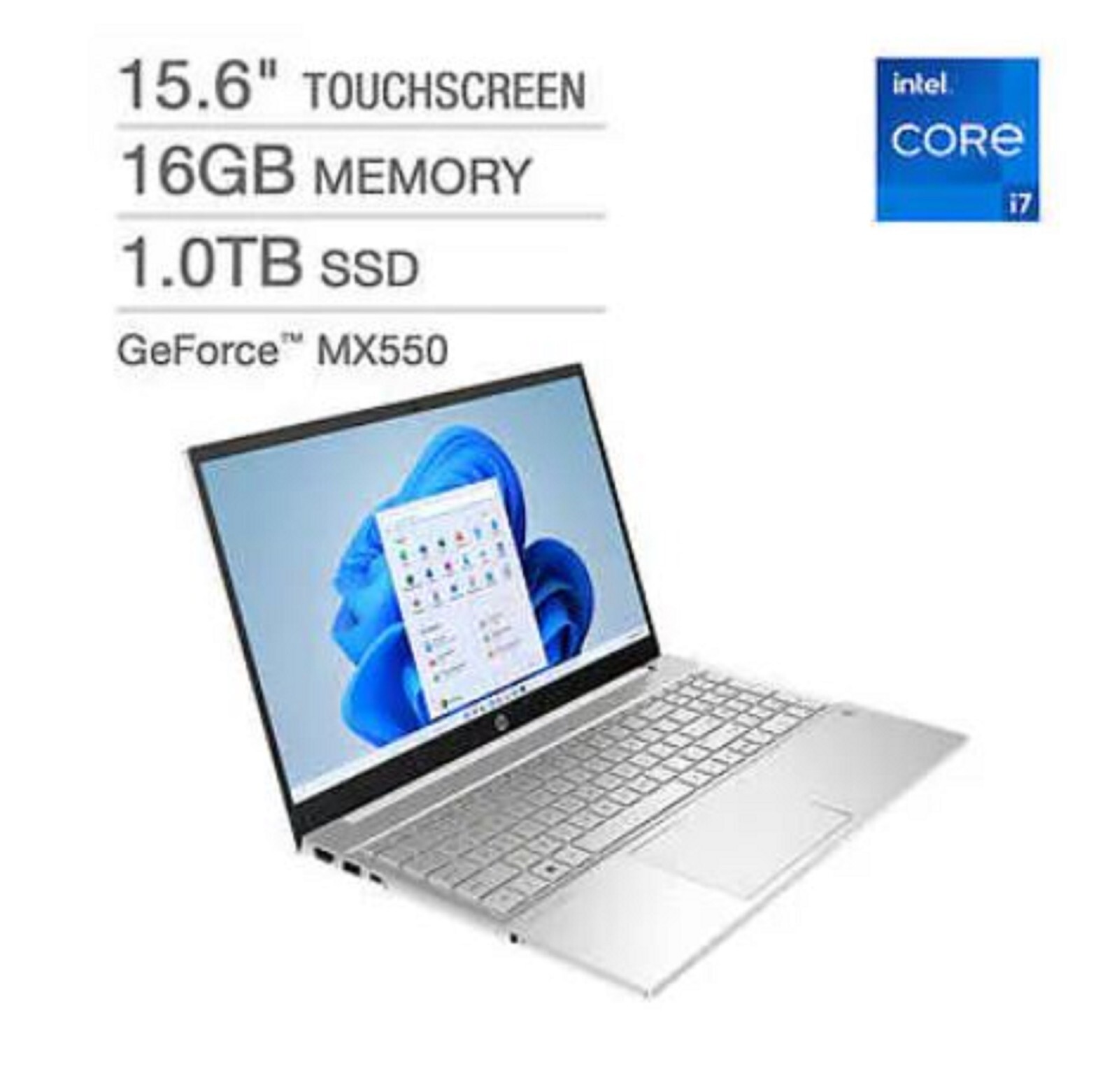HP 15.6″ Touchscreen i7-1255U 16GB 1TB SSD GeForce MX550 W11 Pro 15-eg2055cl NEW