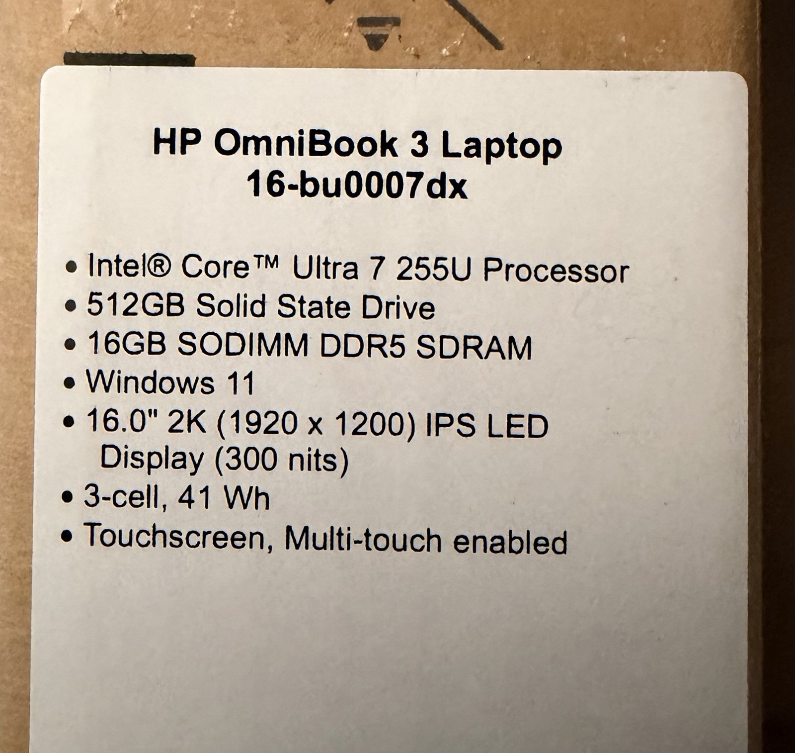 HP OmniBook 3 16″ 2K Touchscreen Laptop Intel Core Ultra 7 / 16GB / 512 SSD New