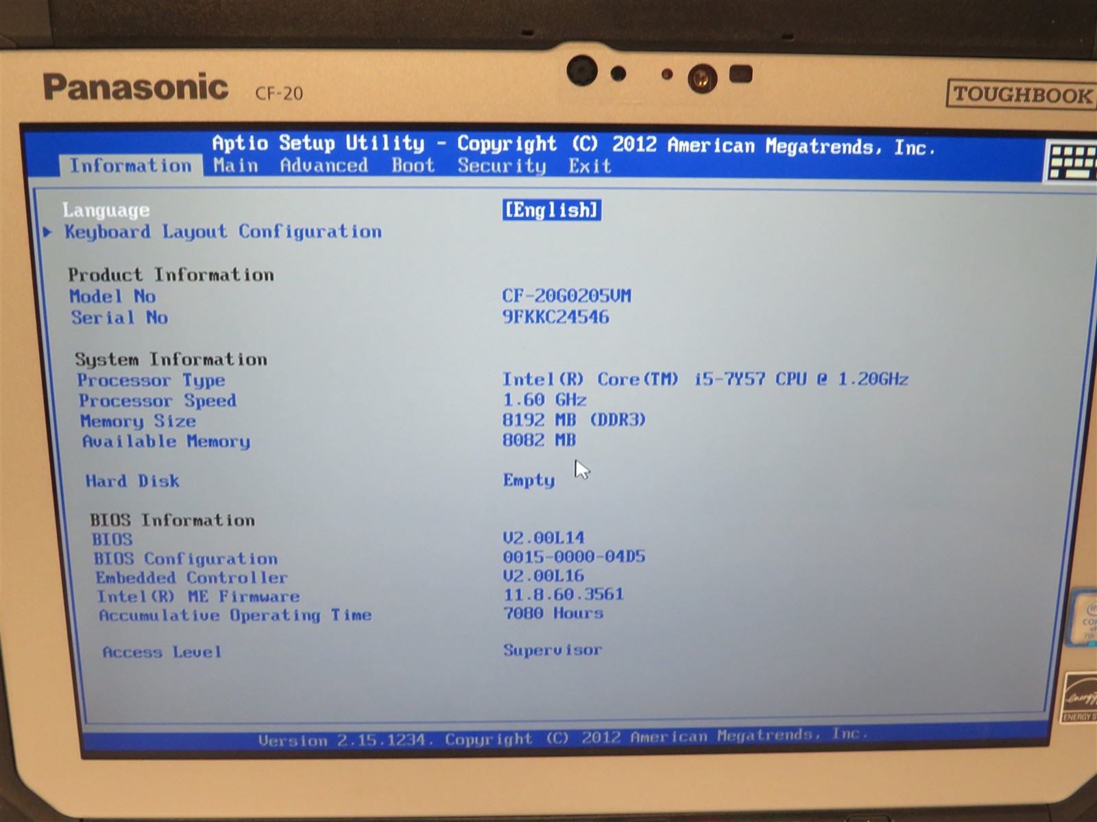 Panasonic Toughbook CF-20 Intel Core i5-7Y57@1.2GHz 8GB RAM #3