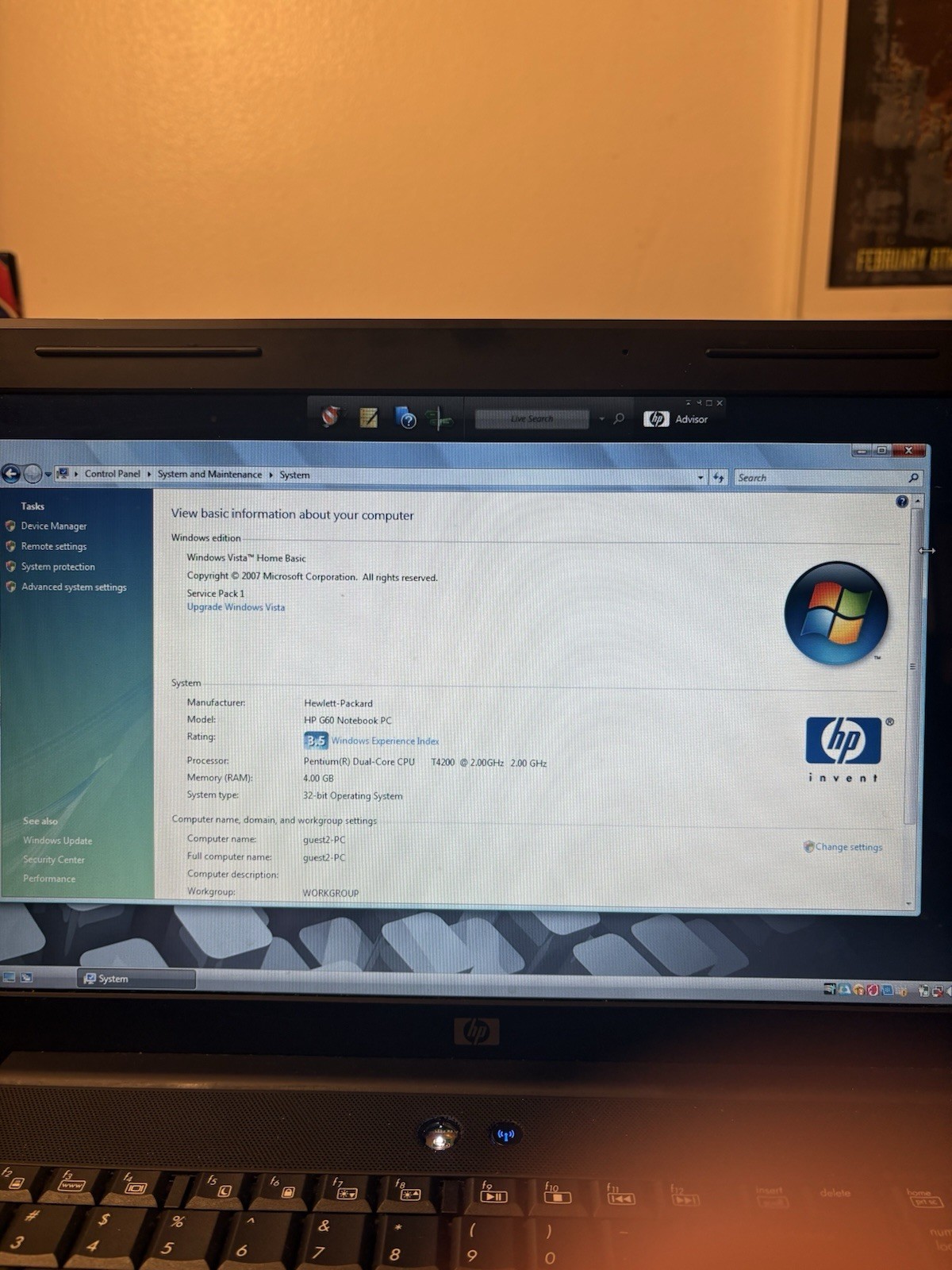 HP G60 Notebook 15.6 Laptop Core 2 Duo T6600 4GB 320GB HDD Read Description
