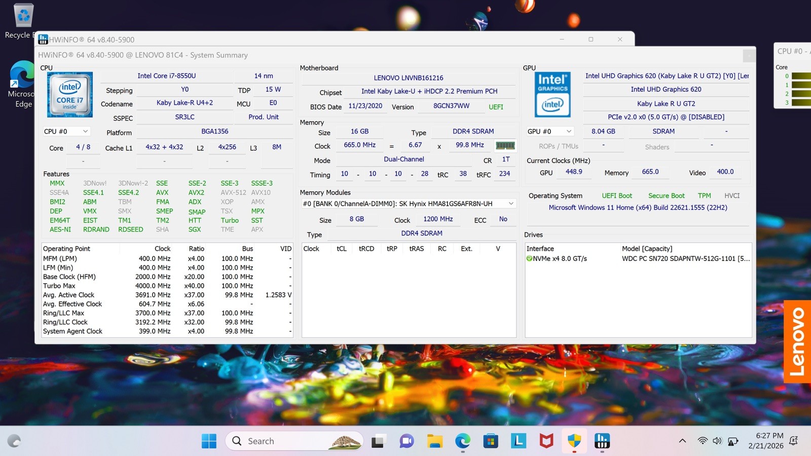 Lenovo Yoga C930-131KB 13″ FHD I7-8550U 475GB 16GB W11