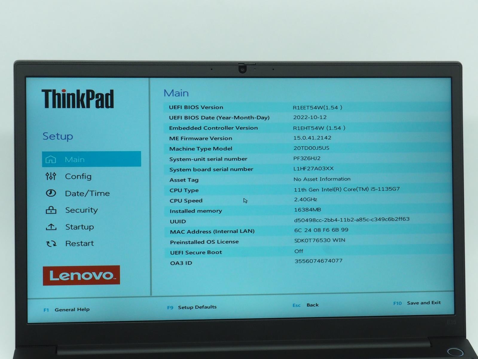 LENOVO THINKPAD E15 GEN 2 Intel Core i7-1165G7 2.80GHz 16GB RAM 512GB NVMe