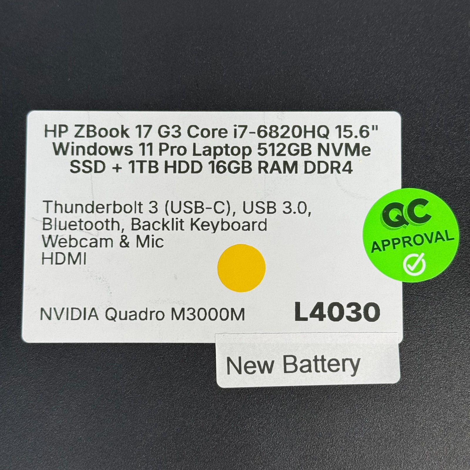HP ZBook 17 G3 i7-6820HQ 17.3″ Windows 11 Pro Laptop 512GB NVMe SSD 16GB RAM