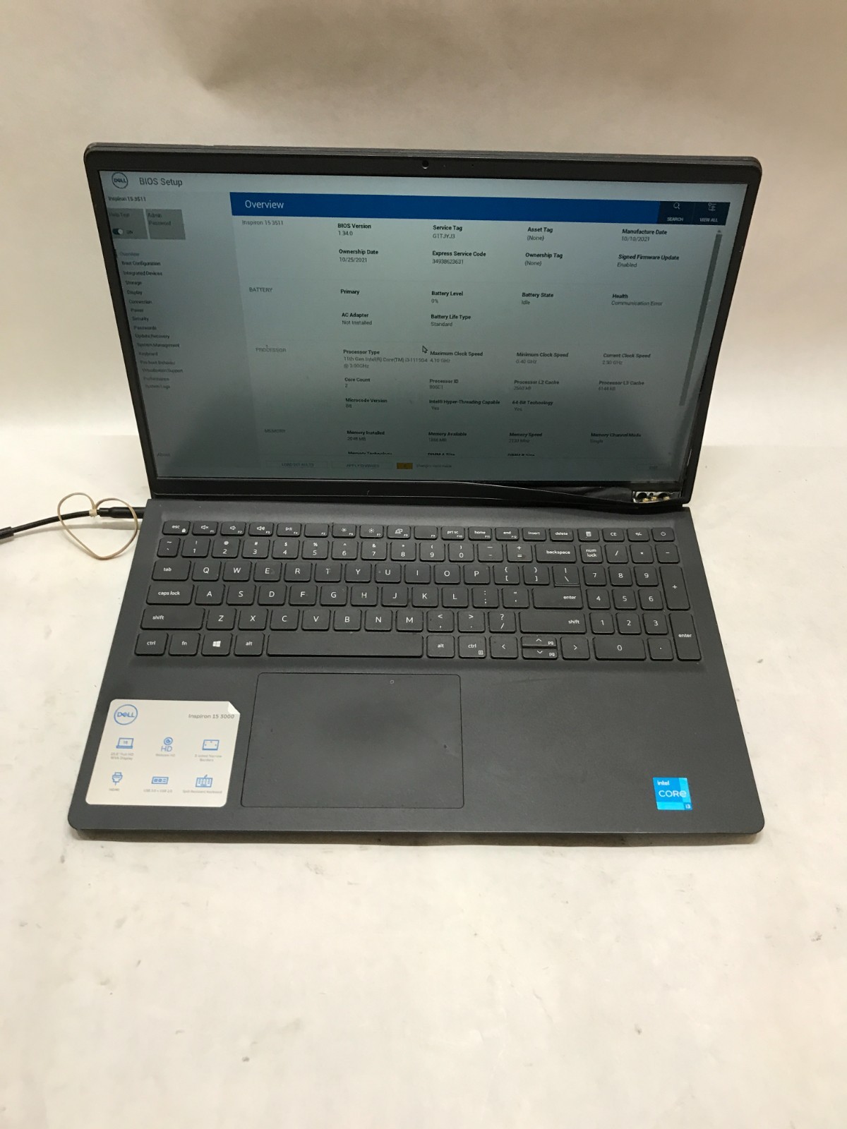 Dell Inspiron 15 3511 15″ Intel Core i3 11th Gen NO RAM NO SSD/OS For Parts – DW