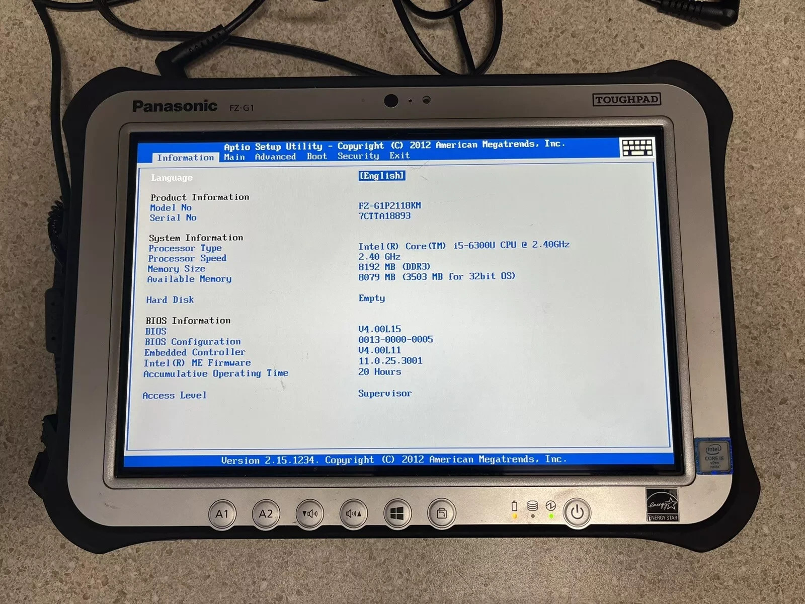Panasonic Tough pad FZ-G1 Core i5 8GB RAM For Parts and Repair No ssd