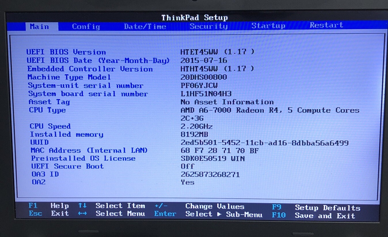 Lenovo ThinkPad E555 Type 20DH AMD A6-70 2.20GHz 8GB RAM No HDD boot to BIOS