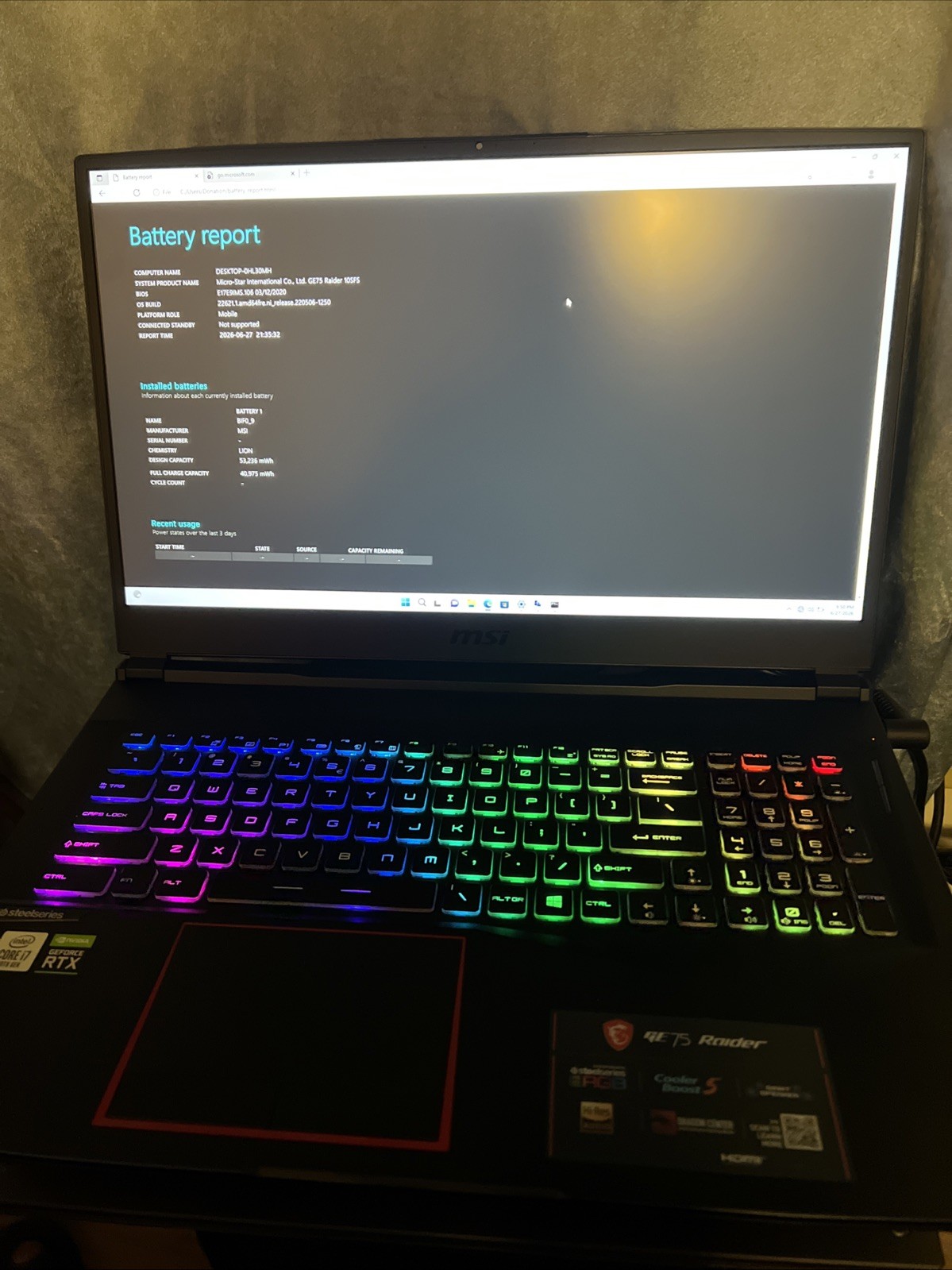 MSI GE75 Raider 10SFS 17.3” i7-10750H RTX 2070 SUPER 16GB 512GB Gaming Laptop