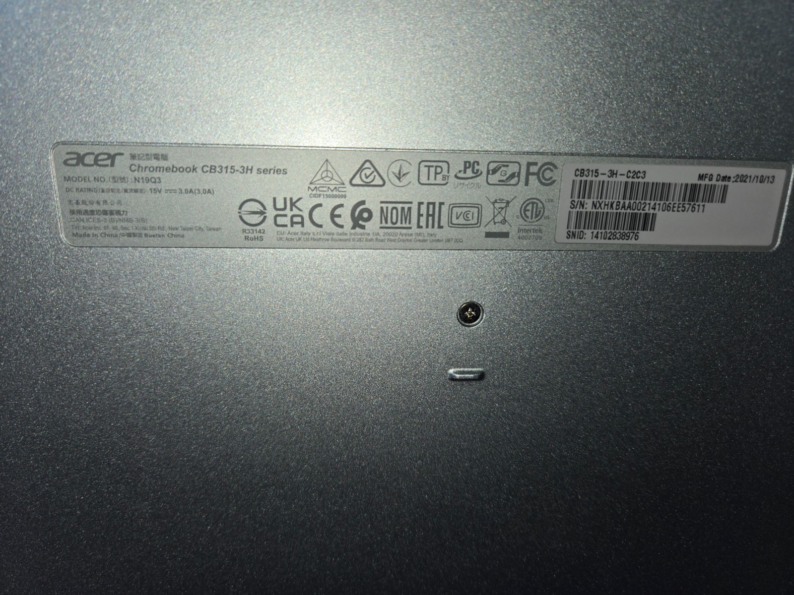 ACER CHROMEBOOK 315 CB315-3H SERIES 15.6 IN. DISPLAY FACTORY SETTING