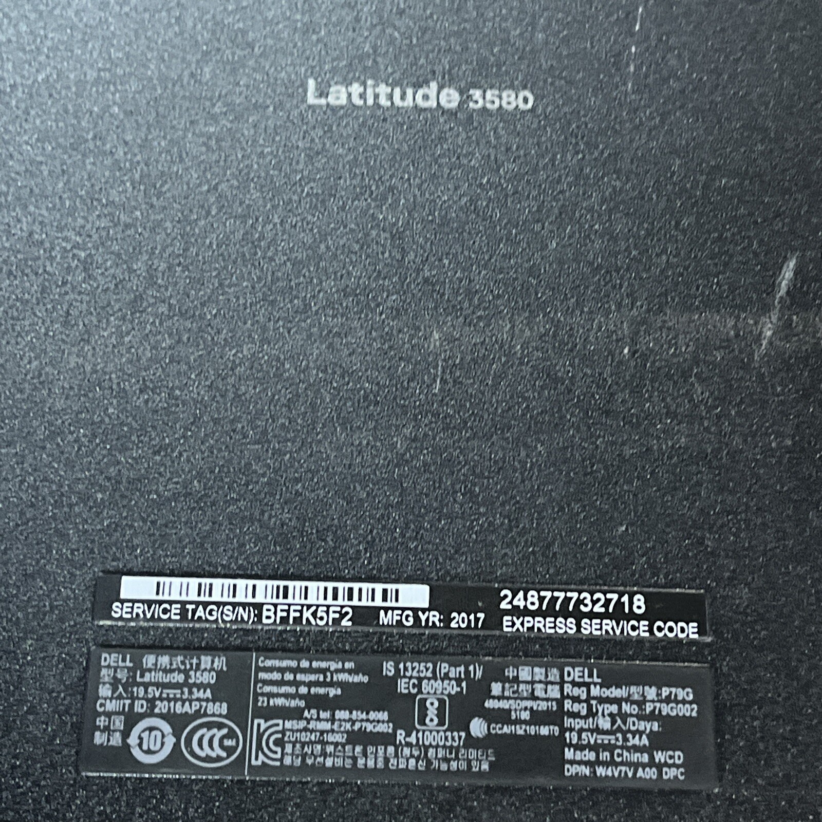 DELL LATITUDE 3580 INTEL CORE I5-7200U 2.50GHZ 4GB RAM NO HD
