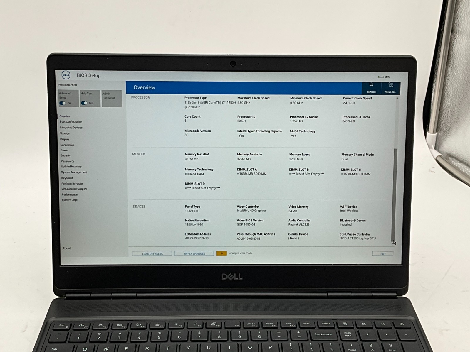 DELL Precision 7560 i7-11850H 2.50g 32GB 1tb T1200 15.6″ WIN11 Laptop HHPG2J3
