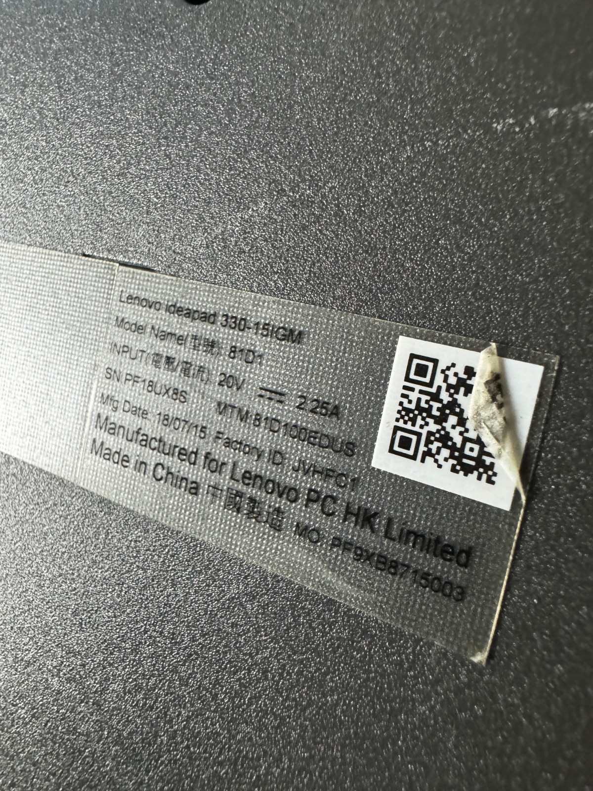 Lenovo ideapad 330-15IGM Pentium Silver Laptop for Parts/Repair #6043