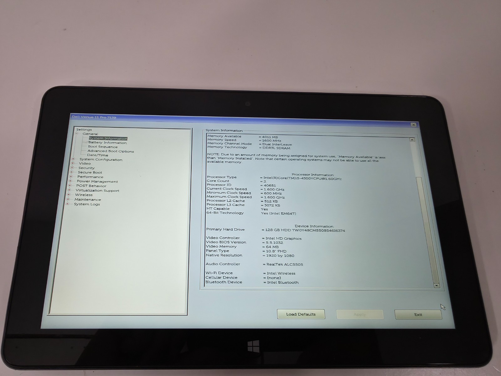 Dell Venue 11 Pro 7139 i5-4300Y @ 1.6GHz 4GB 128GB Touch Screen FHD W/ FP & SC
