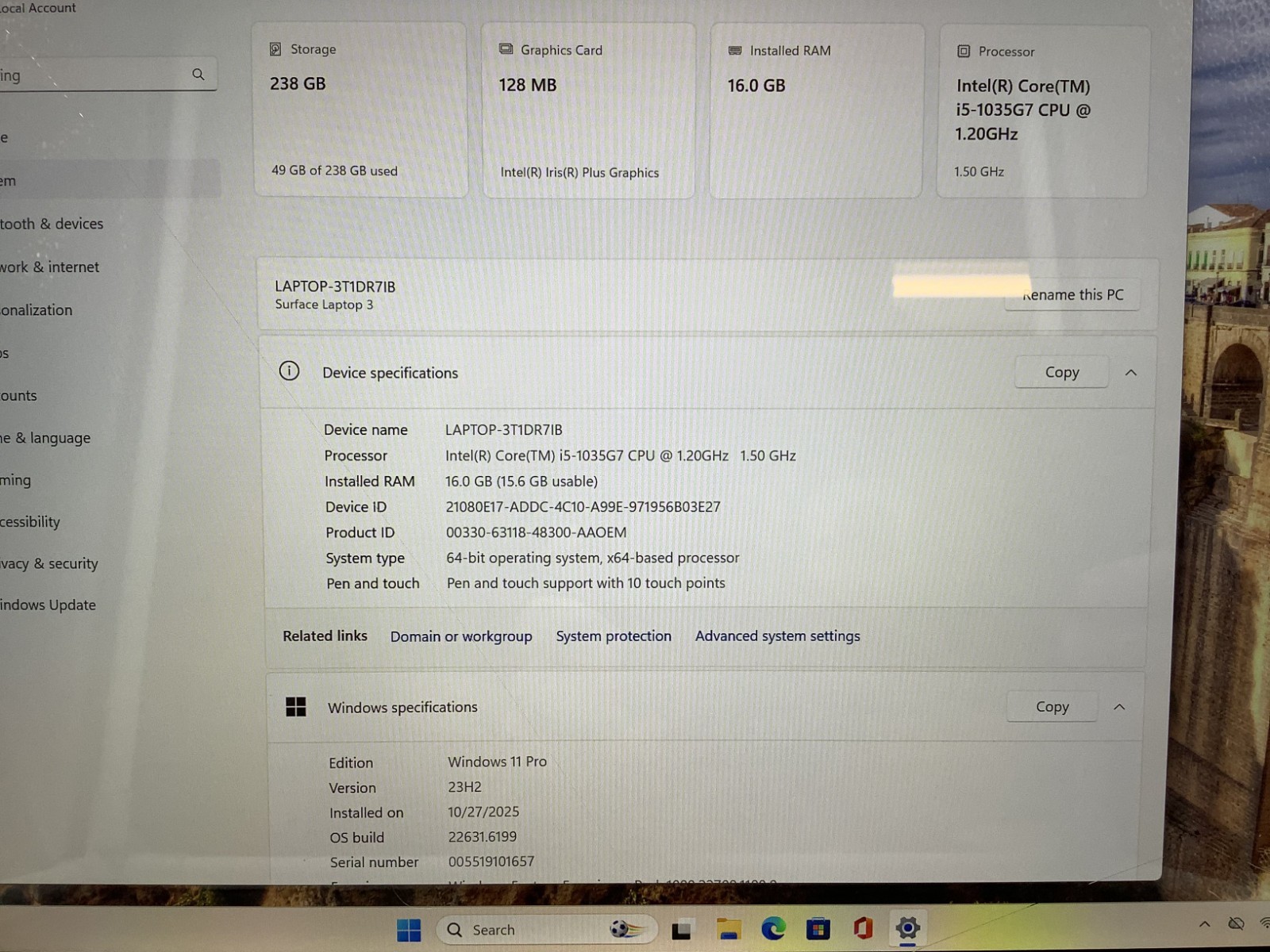 Microsoft Surface Laptop 3 13.5″ i5-1035G7 1.3GHz 16GB RAM 256GB SSD Read Desc 3