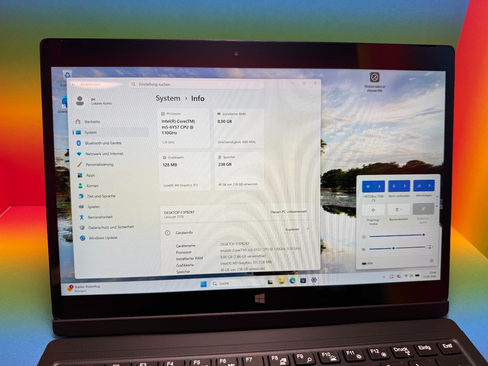 Dell Latitude 7275 Tablet Laptop 12.5m5-6Y57 8GB 256GB DE WIN 11 Pro LTE