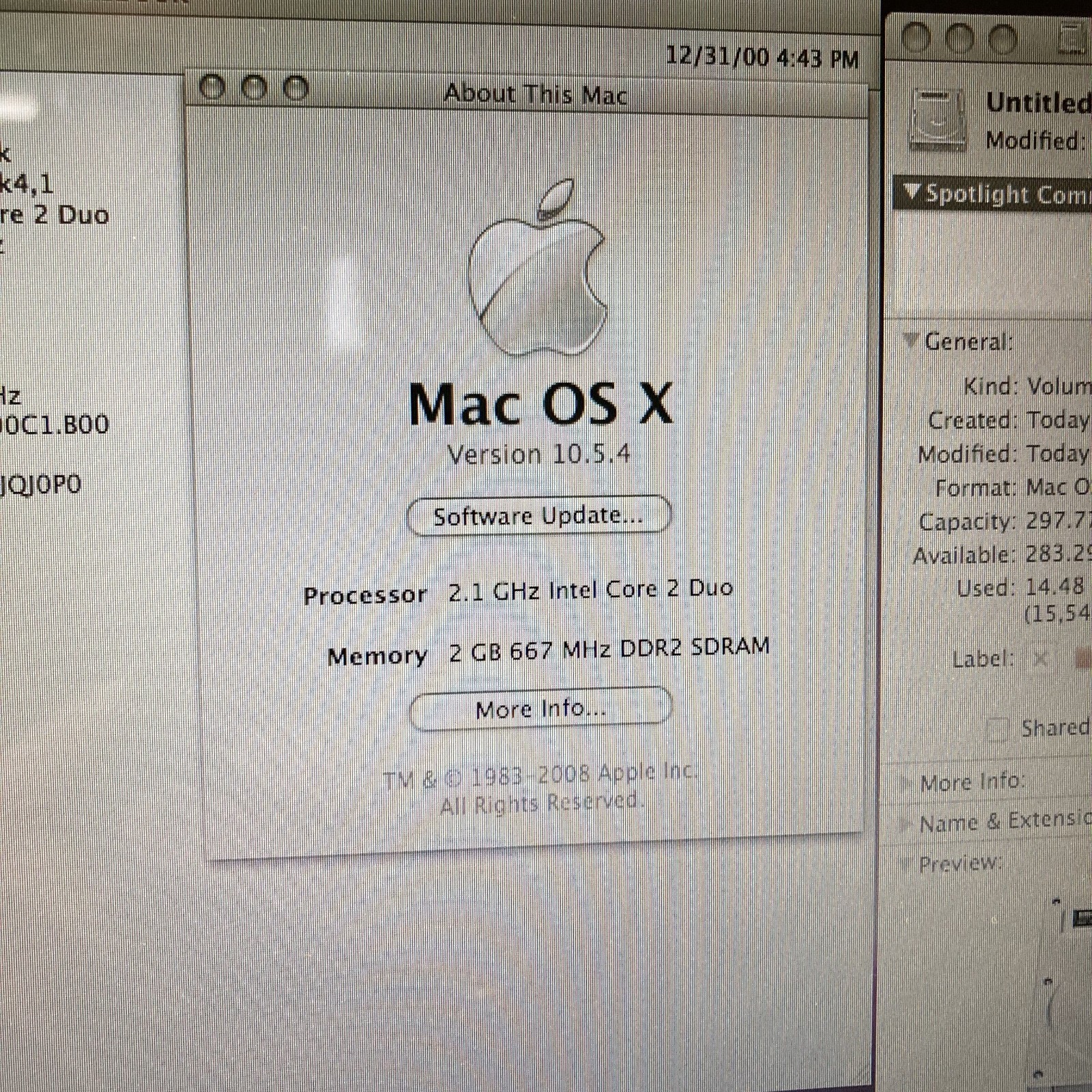 Apple MacBook 13″ Core 2 Duo T8100 2.1GHz 2GB RAM 320GB HDD MacOS X Leopard