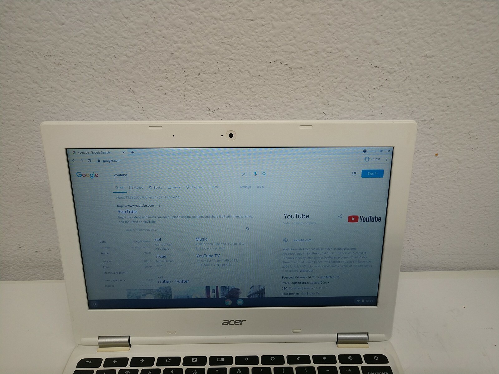 Acer chromebook 11.6″ N15Q10 CB3-131 Intel Celeron N2807 2GB RAM Webcam 2.0MP