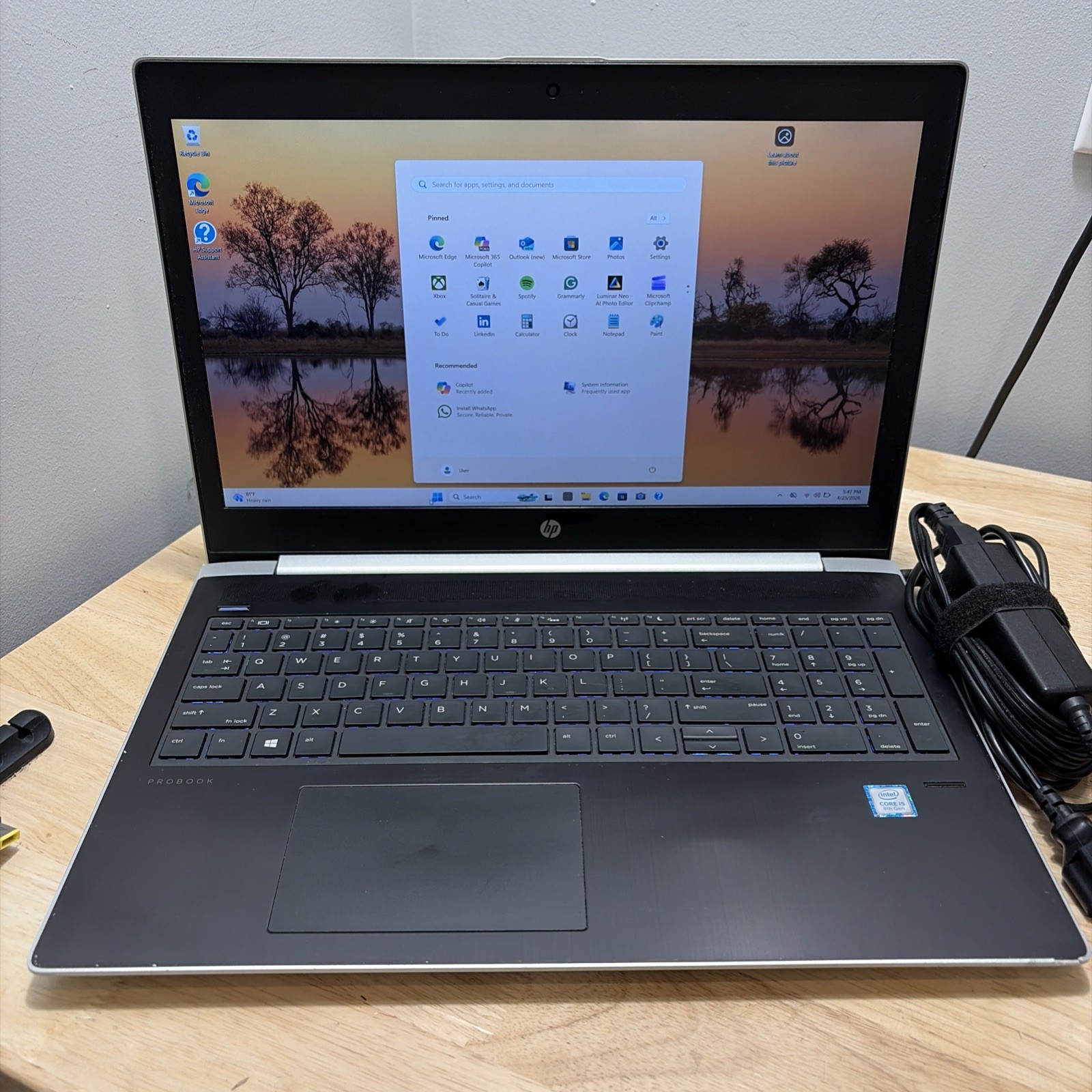 HP ProBook 450 G5 15″ CORE i5-8250U 1.6GHZ , 8GB, 256GB WCAM WIFI WIN11 CORD