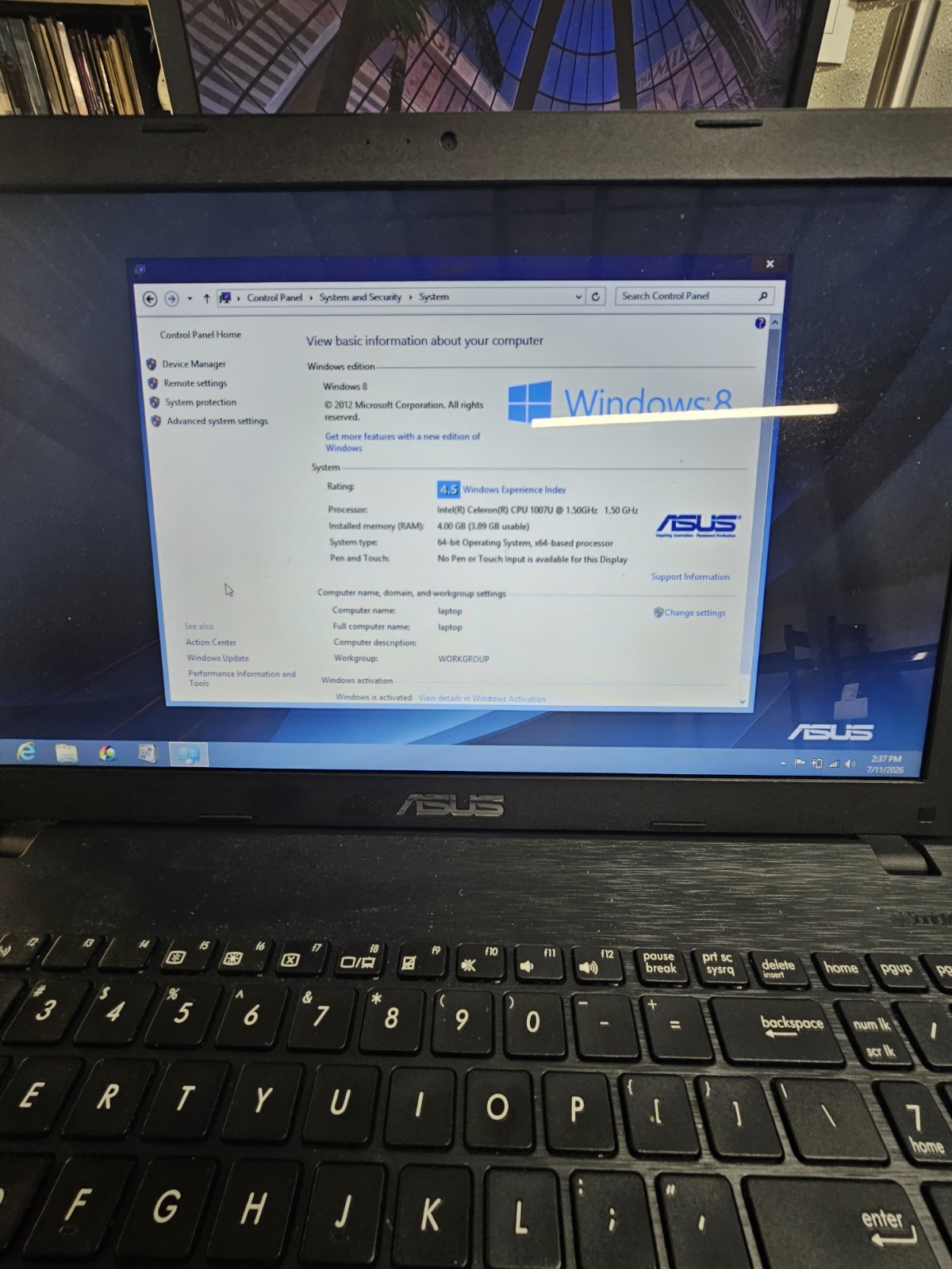 Asus X551C 15″ X551CA-HCL1201L Celeron 1007U 1.5GHz 4GB RAM 500GB HDD Windows 8