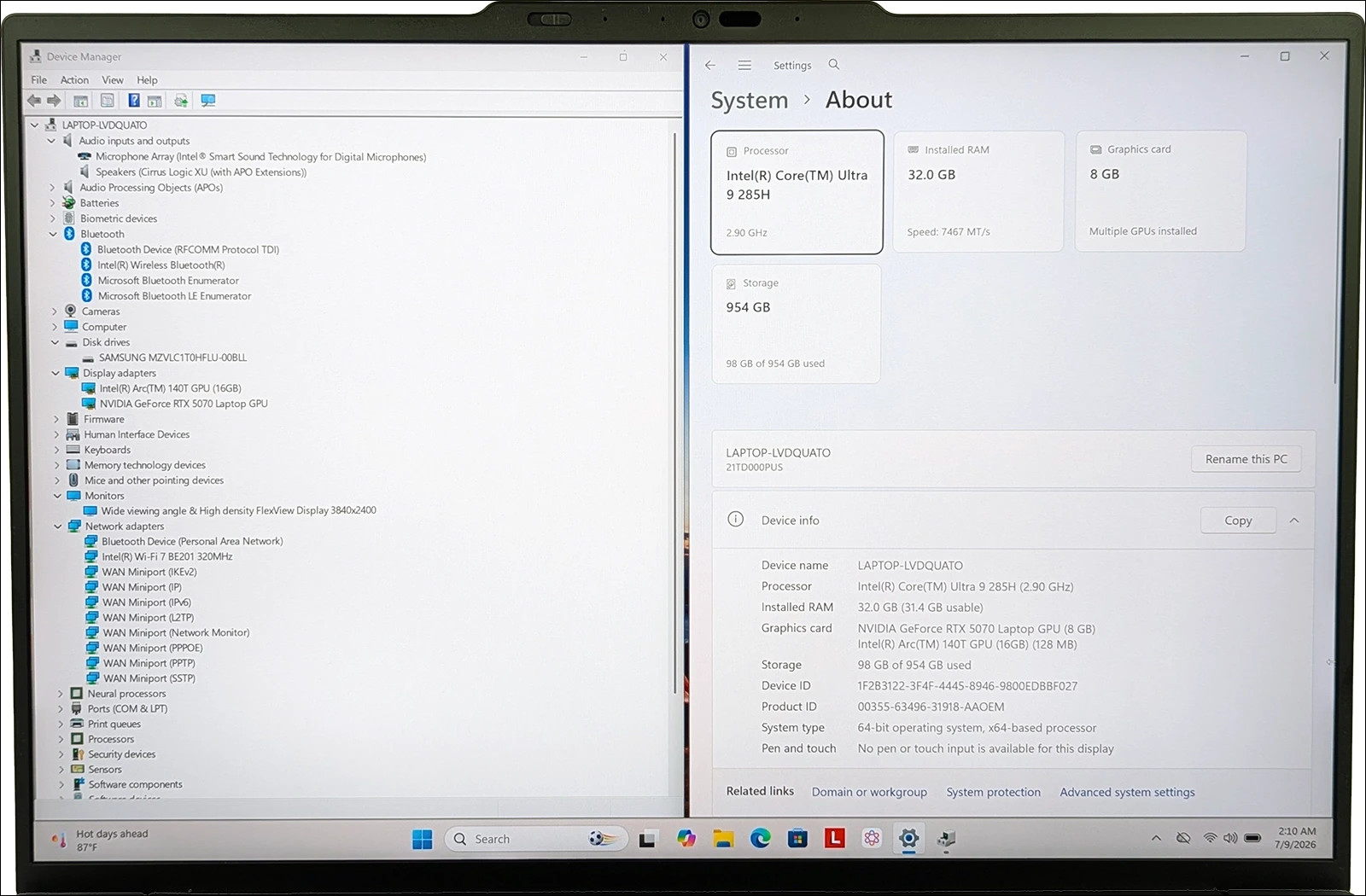 Lenovo ThinkPad T1g Gen 8 Ultra 9 285H 32GB RAM 1TB SSD GeForce RTX 5070 8GB