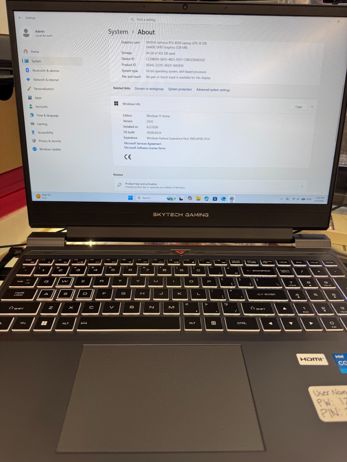 SKYTECH ARES GAMING LAPTOP i5-13420H 16GB RAM 1TB SSD Win 11 Home 25H2
