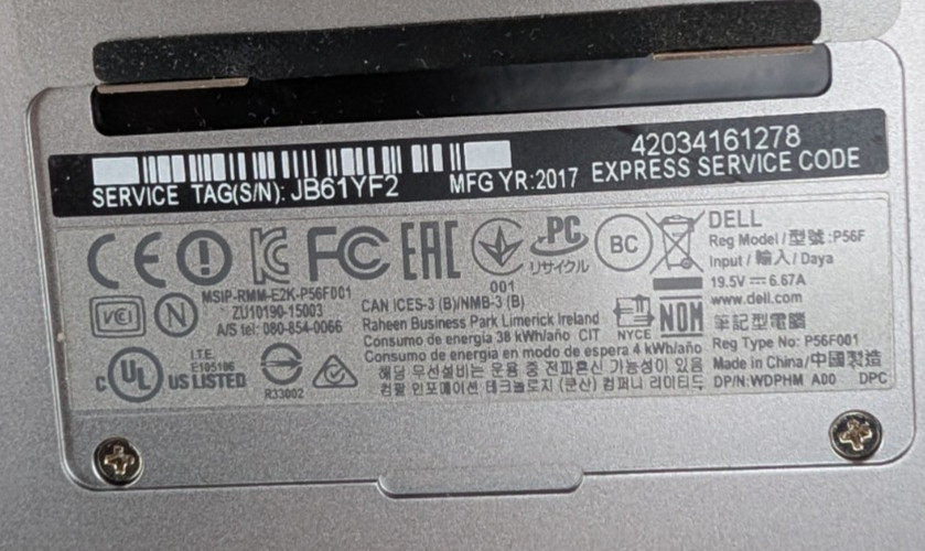 Dell XPS 15 9560 15.6in i3 7100H Intel HD 630 8GB 500GB HDD FHD boots setup 2017